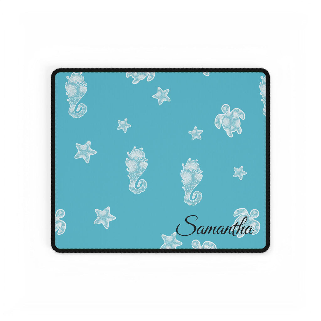 Blue Ocean Desk Mats and Mouse pads with Lace Seahorses and Turtles, Office Decor, Christmas Gifts, Home Workspace