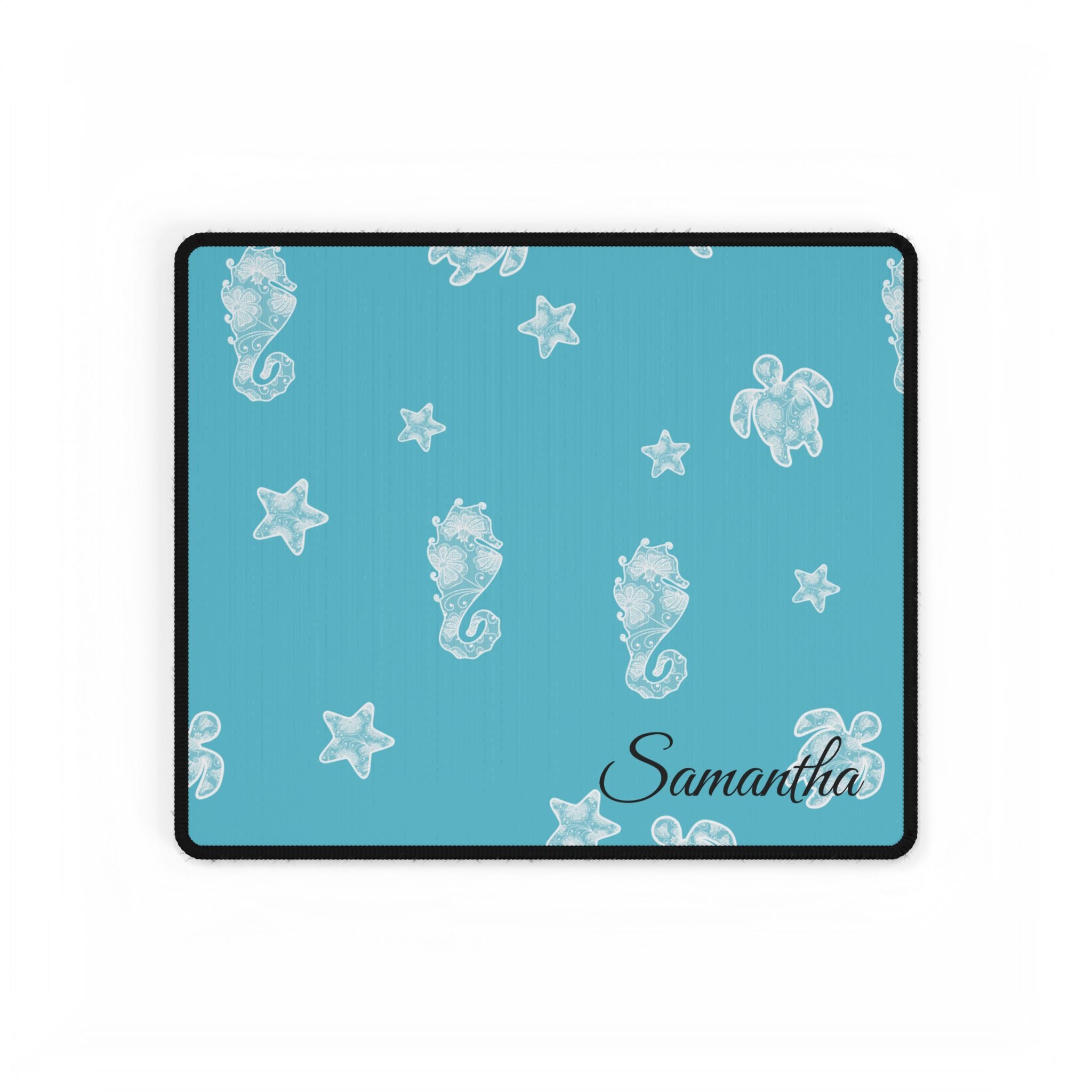 Blue Ocean Desk Mats and Mouse pads with Lace Seahorses and Turtles, Office Decor, Christmas Gifts, Home Workspace