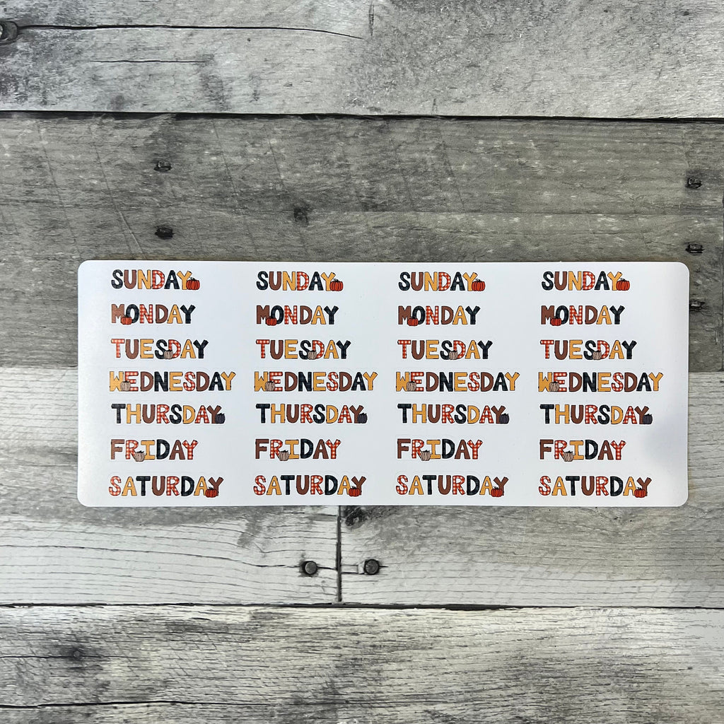 Fall Days of the Week Planner Stickers
