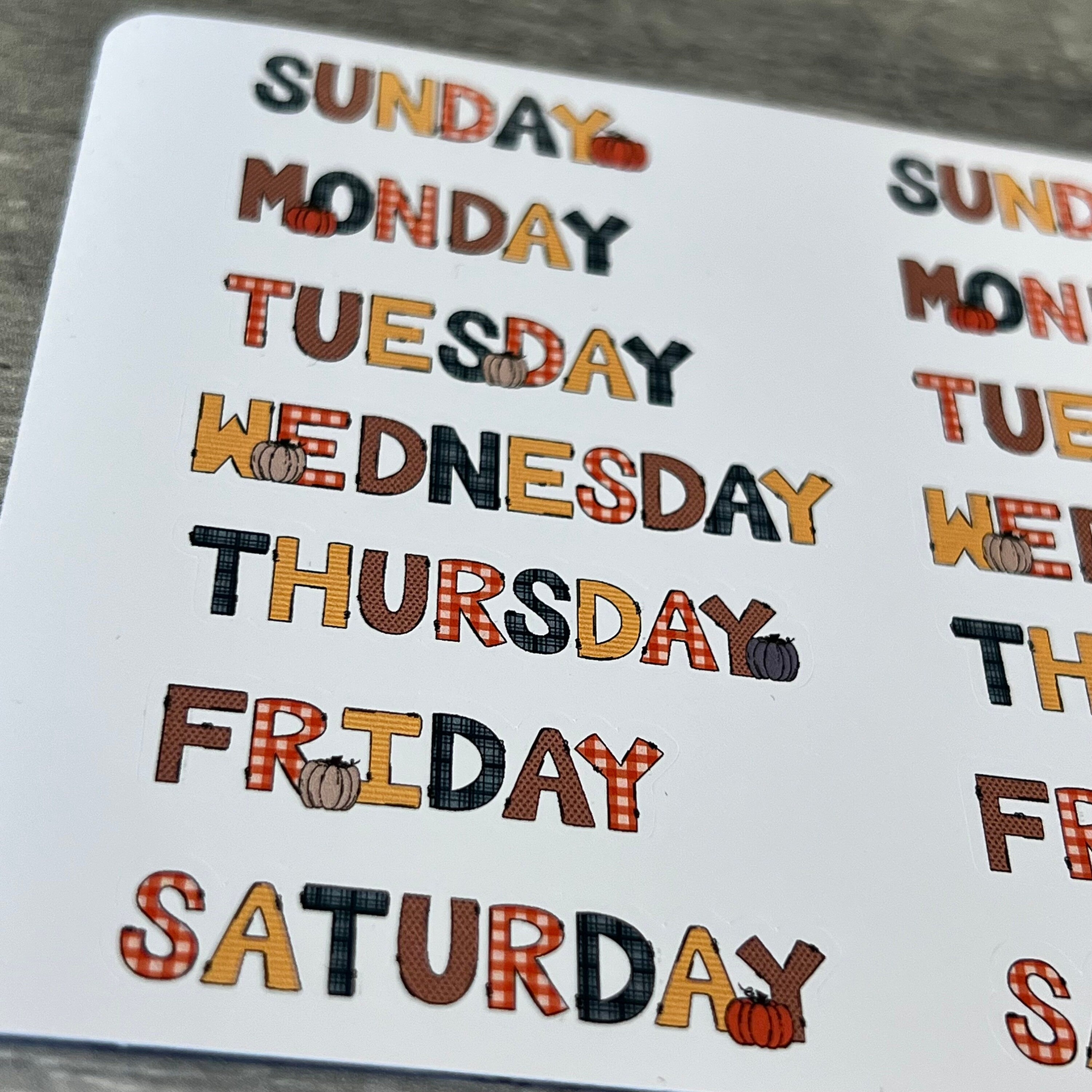 Fall Days of the Week Planner Stickers