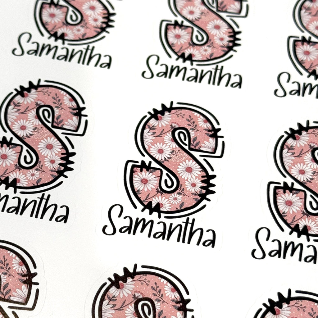 Custom Name and Monogram Pink Floral Boho Stickers (set of 12)