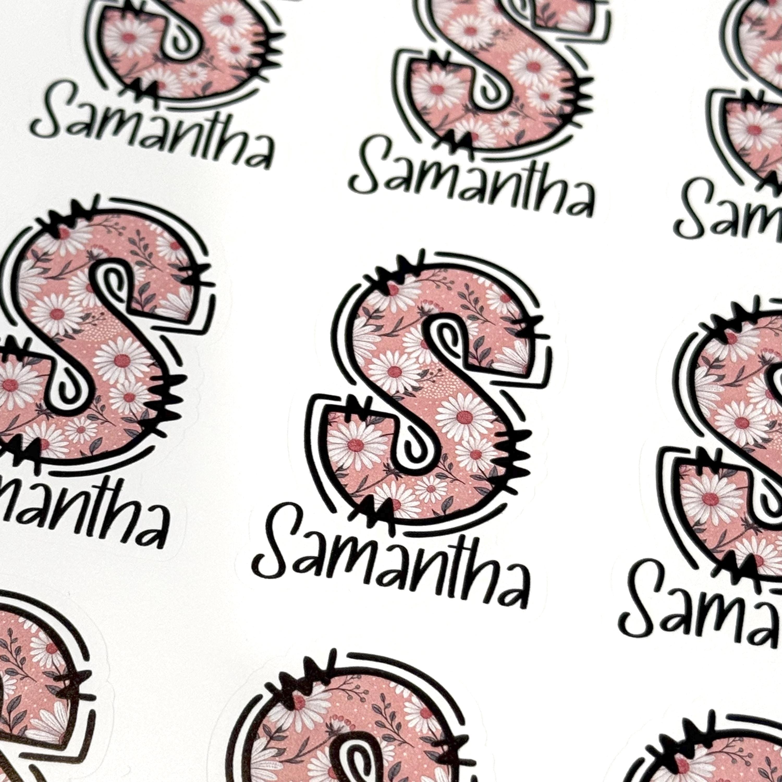 Custom Name and Monogram Pink Floral Boho Stickers (set of 12)