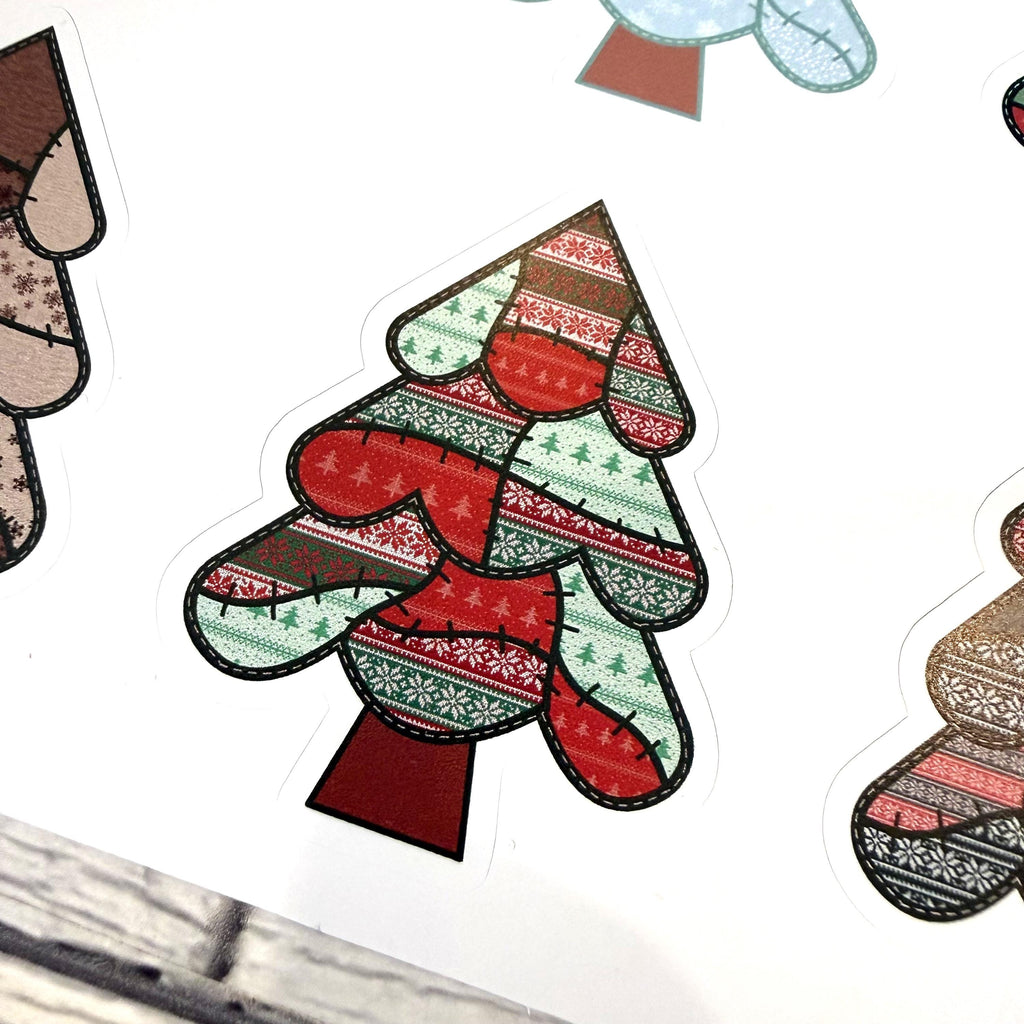 Patchwork Christmas Tree Stickers (set of 12)