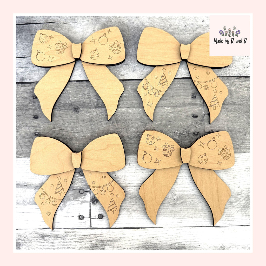 Christmas Place Setting Wood Bows (Set of 4)