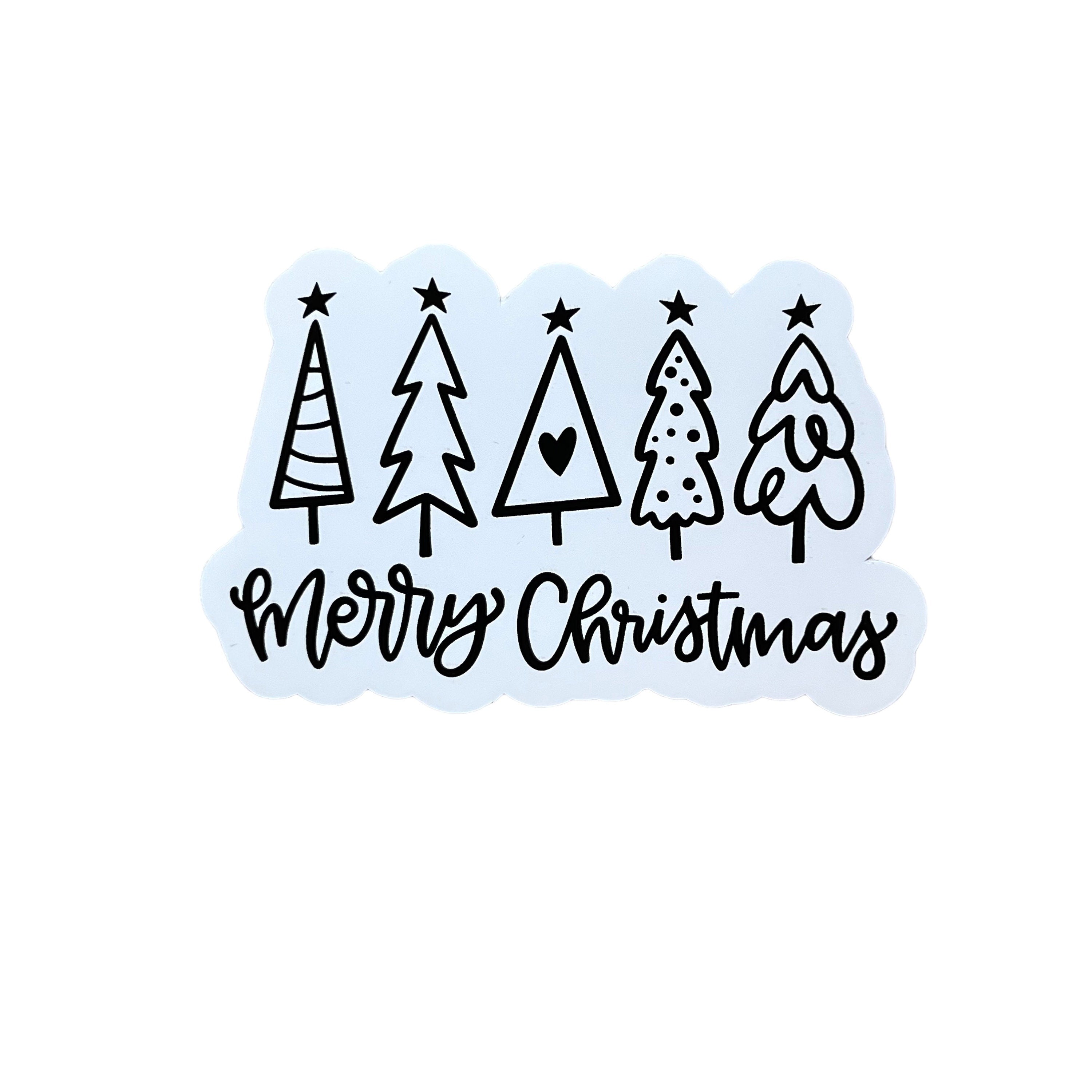 Merry Christmas Doodle Trees Sticker