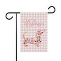 Pink Gingham Dachshund Welcome Garden Banner, Floral Pet Décor, Outdoor Sign, Housewarming Gift