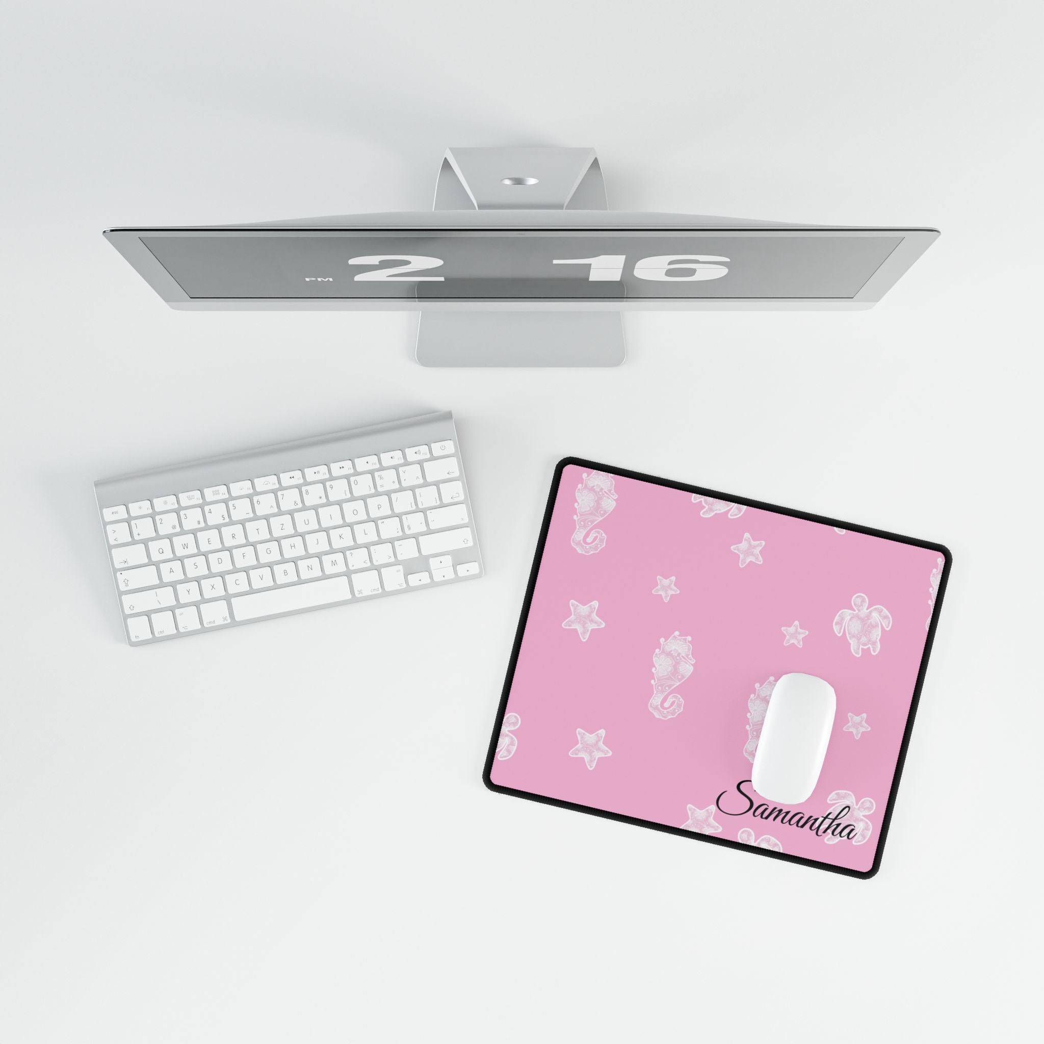Pink Ocean Desk Mats and Mouse pads with Lace Seahorses and Turtles, Office Decor, Christmas Gifts, Home Workspace