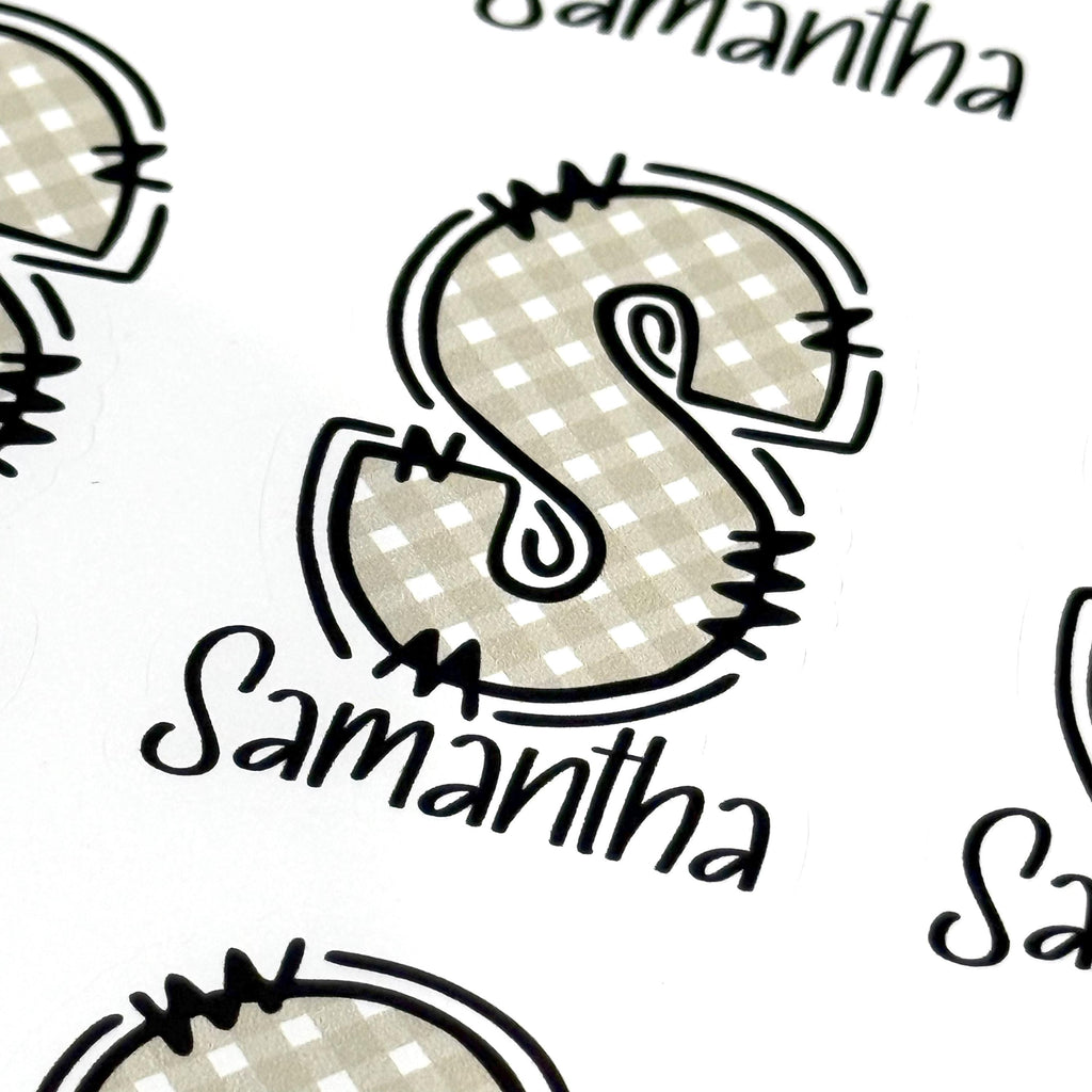 Custom Name and Monogram Green Gingham Stickers (set of 12)
