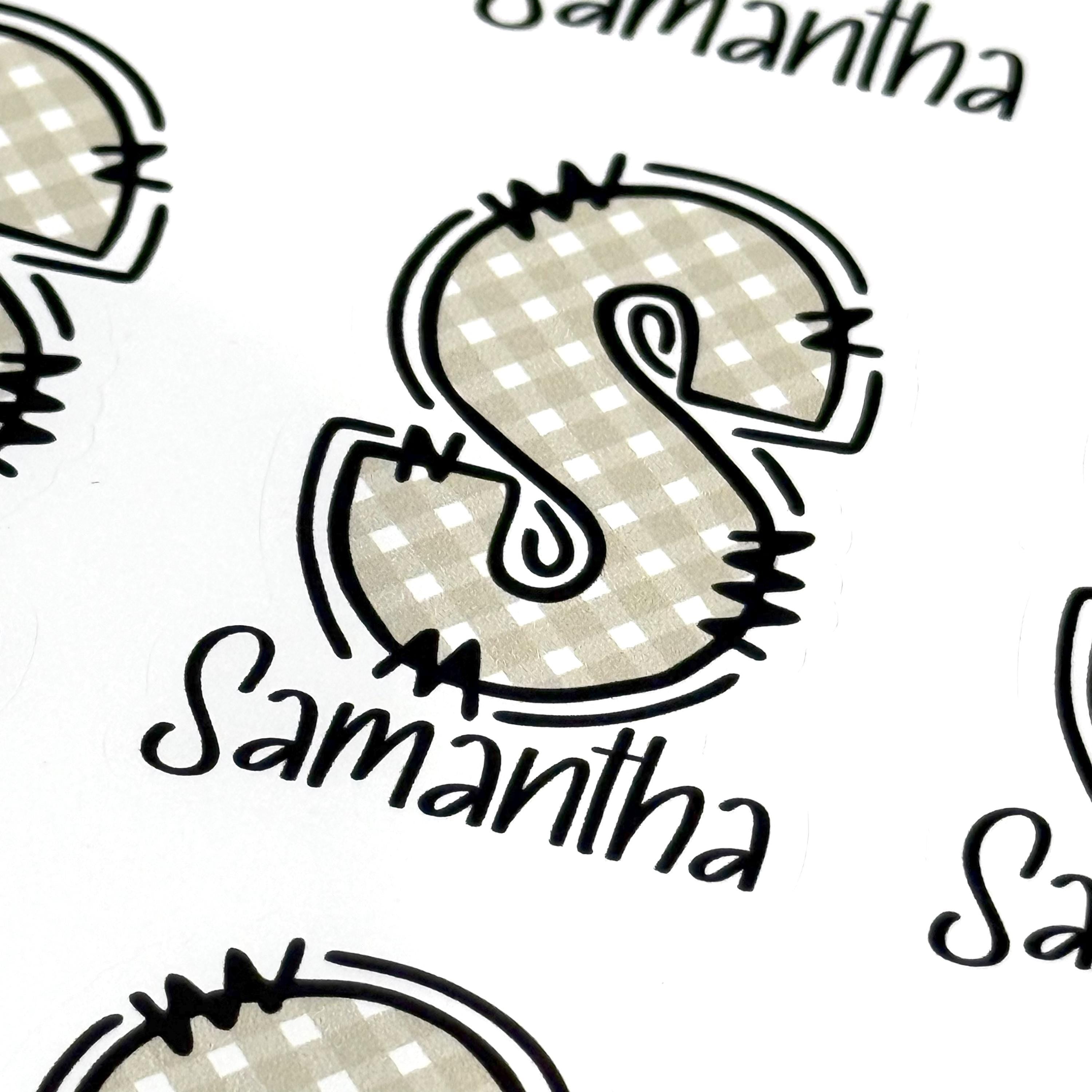 Custom Name and Monogram Green Gingham Stickers (set of 12)