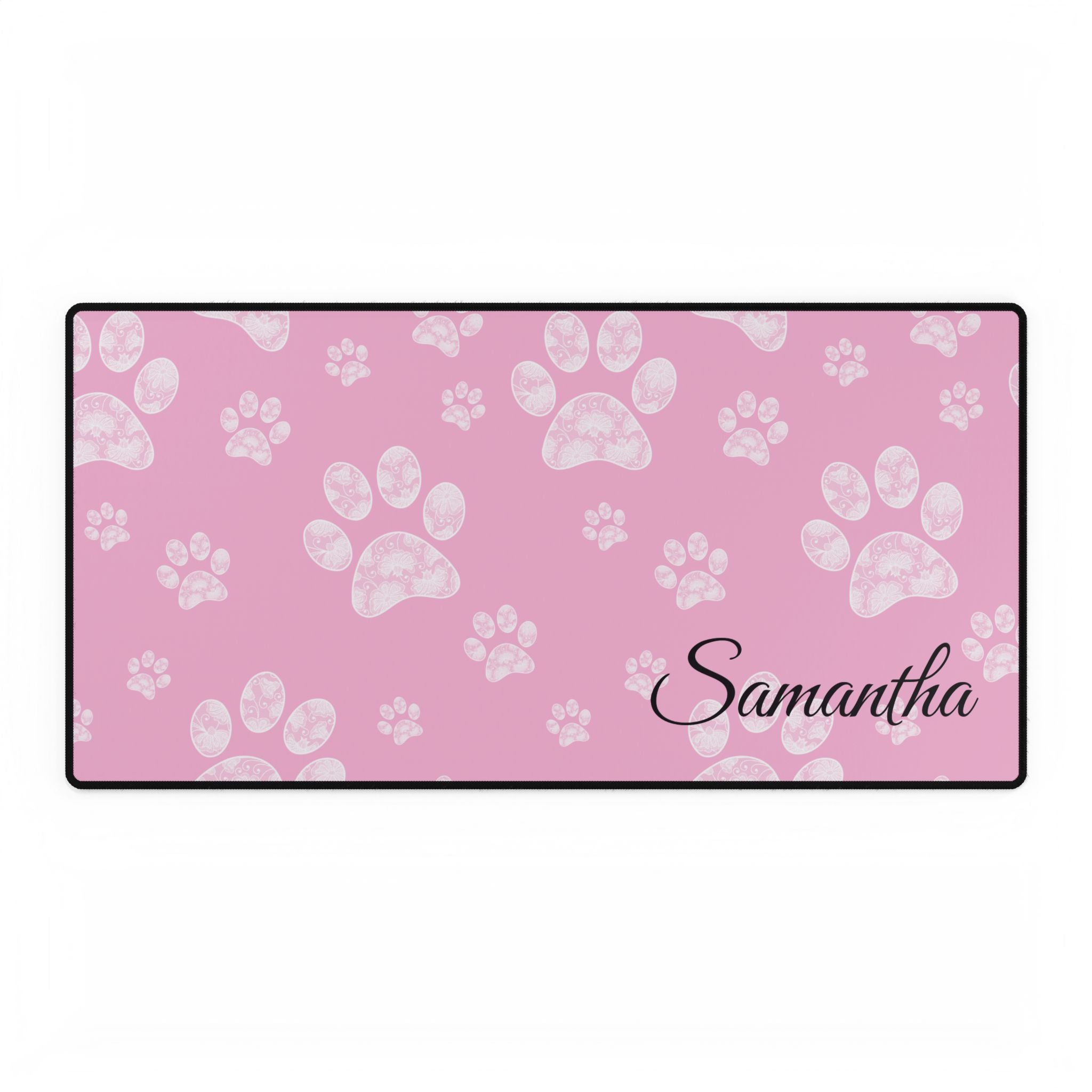 Personalized Pink Paw Print Desk Mats and Mouse pads with Lace Seahorses and Turtles, Office Decor, Christmas Gifts, Home Workspace