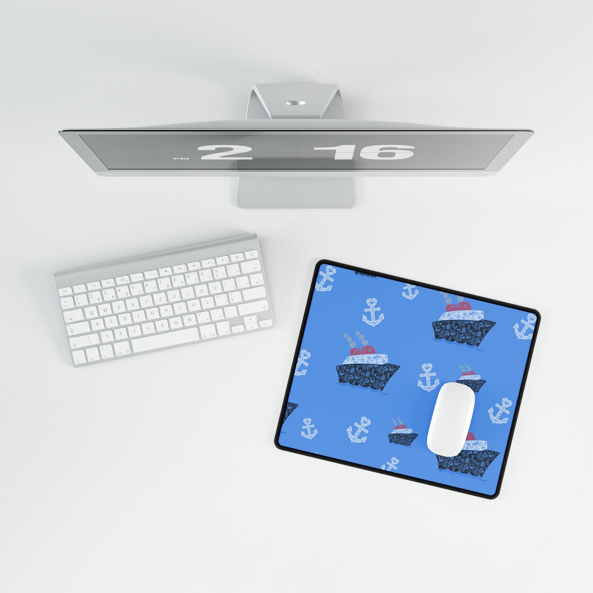 Blue Cruise Ship Desk Mats and Mouse pads with Lace Anchors and Ships, Office Decor, Cruise Gifts, Home Workspace