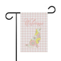 Pink Gingham Golden Retriever Welcome Garden Banner, Floral Pet Décor, Outdoor Sign, Housewarming Gift