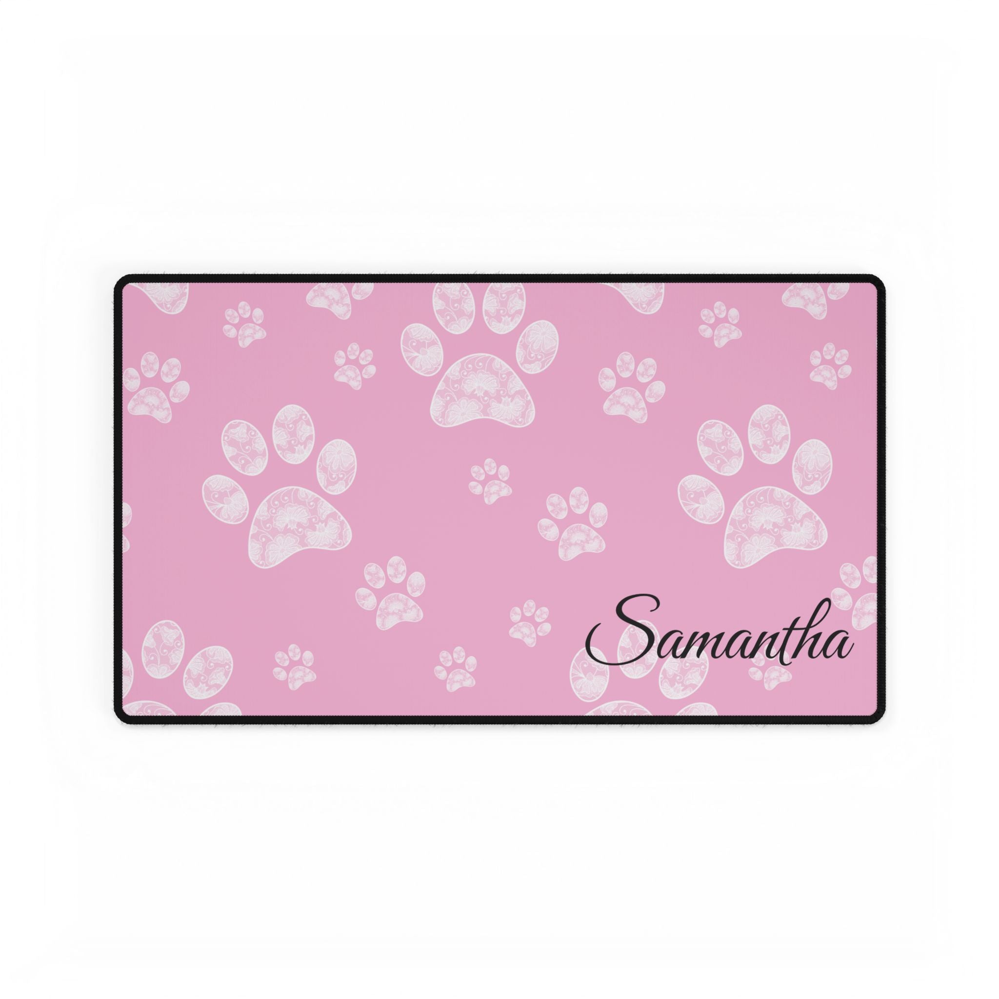 Personalized Pink Paw Print Desk Mats and Mouse pads with Lace Seahorses and Turtles, Office Decor, Christmas Gifts, Home Workspace