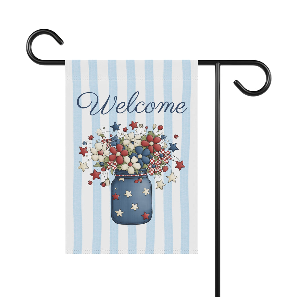 Patriotic Floral Welcome Garden Banner, Floral Décor, Outdoor Flag, Housewarming Gift
