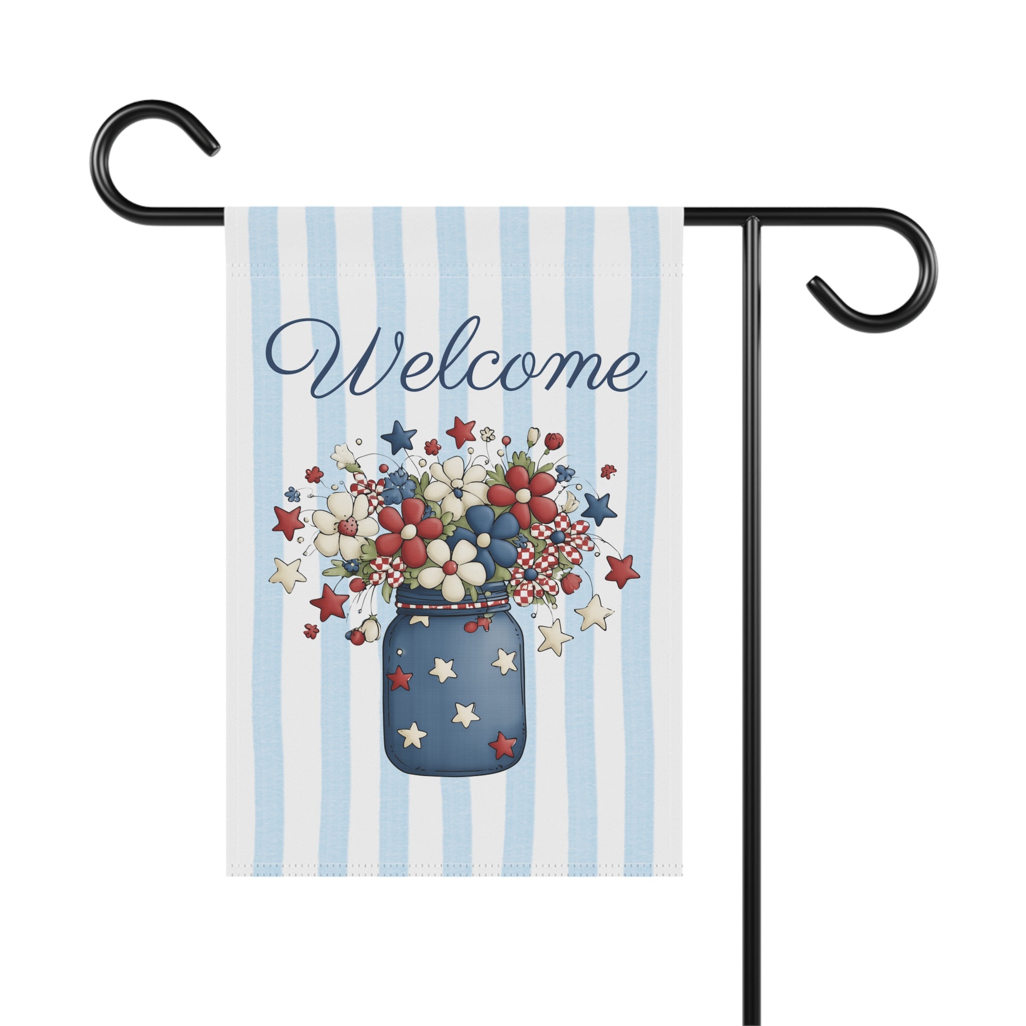 Patriotic Floral Welcome Garden Banner, Floral Décor, Outdoor Flag, Housewarming Gift