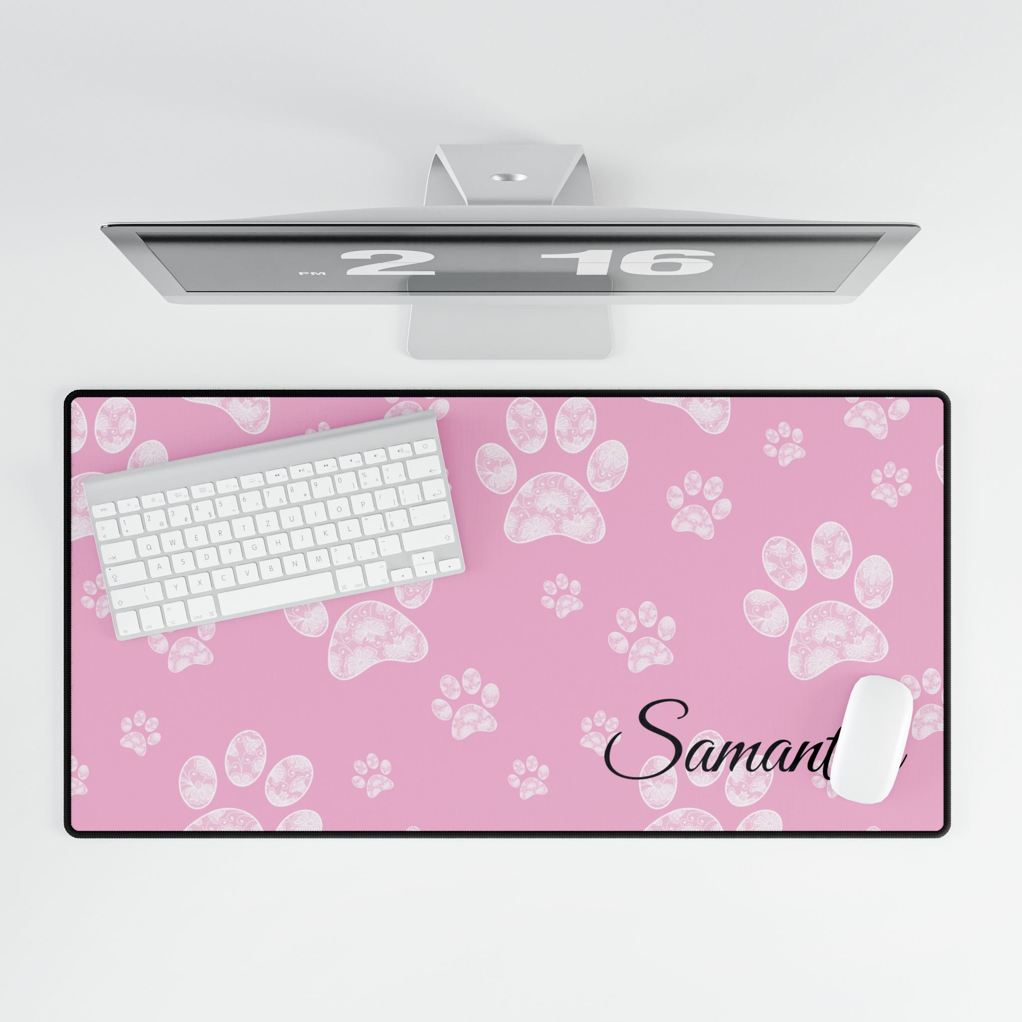Personalized Pink Paw Print Desk Mats and Mouse pads with Lace Seahorses and Turtles, Office Decor, Christmas Gifts, Home Workspace
