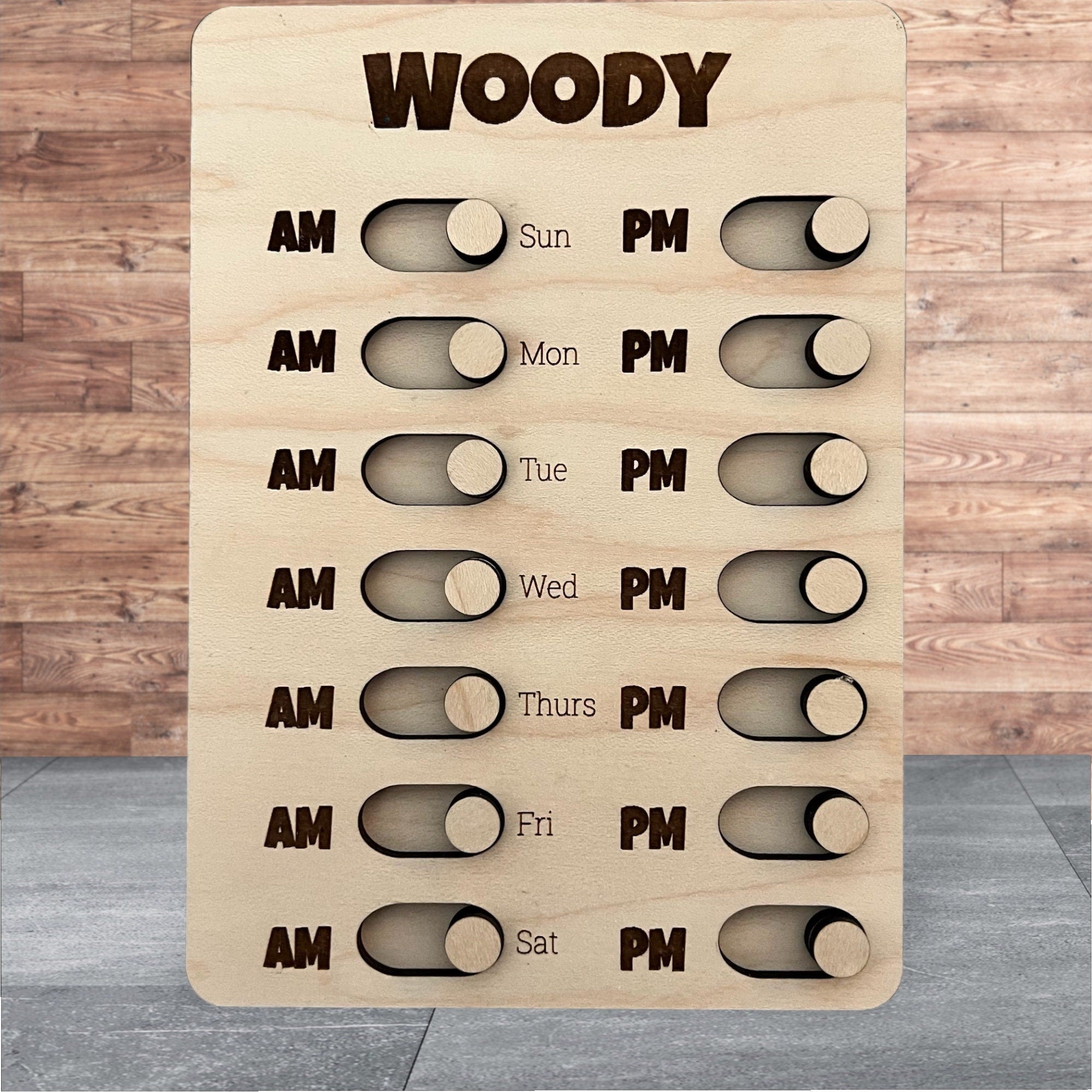 Wood Customizable Weekly AM PM Checklist
