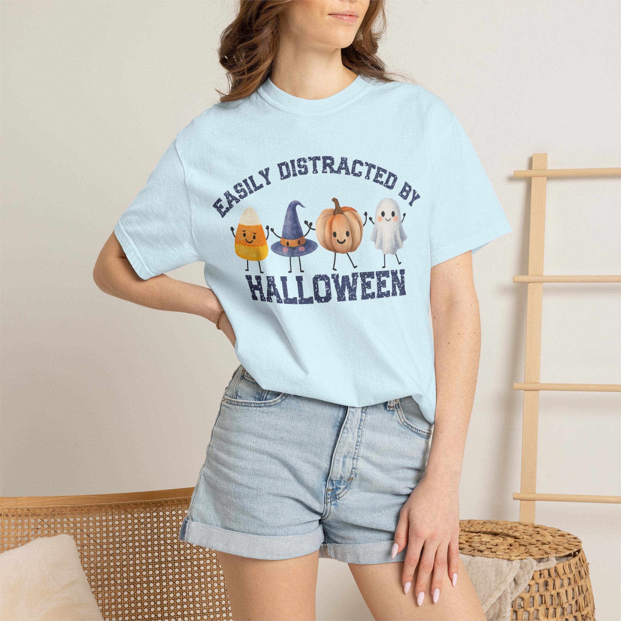 Halloween T-Shirt, Easily Distracted by Halloween, Cute Candy & Costume Graphic