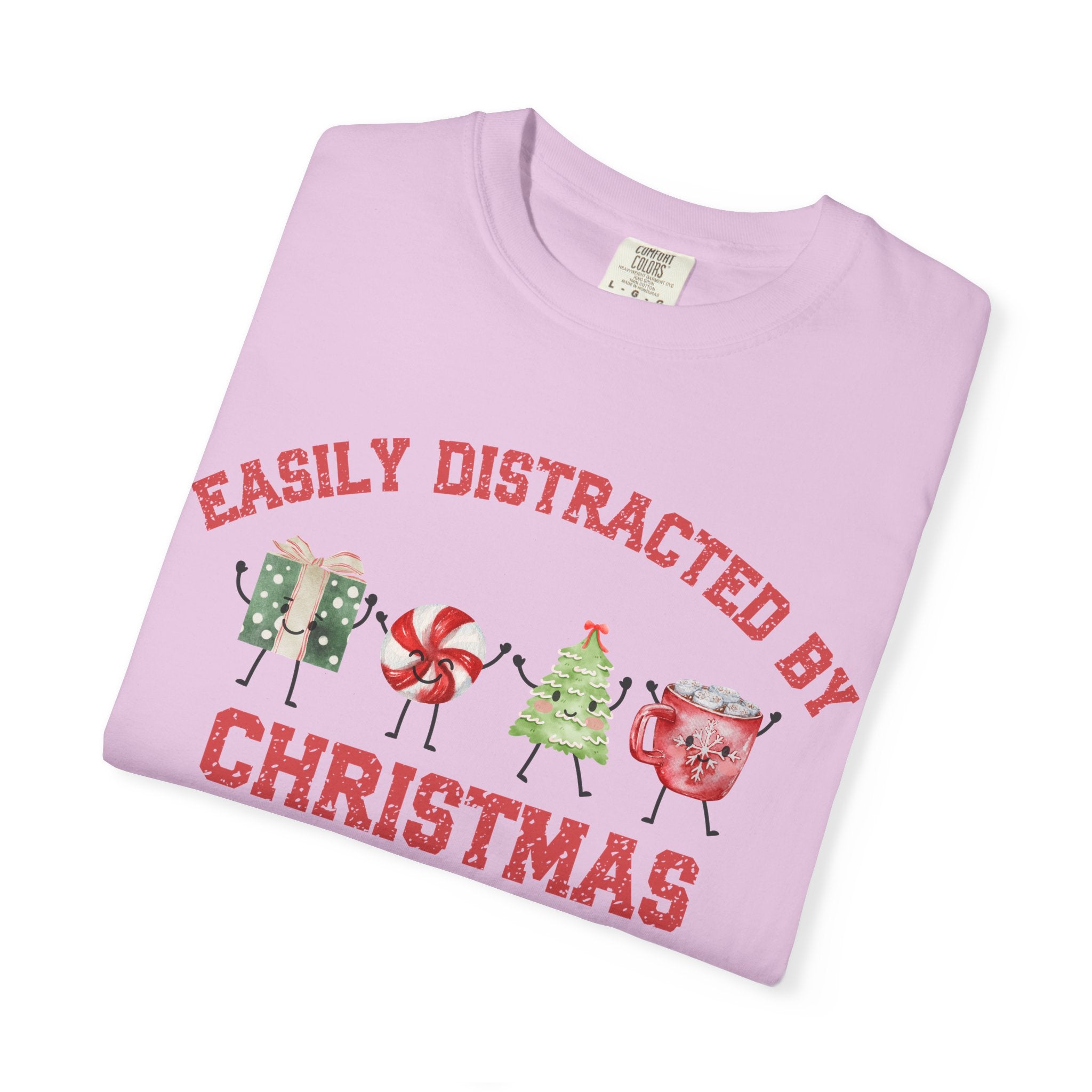 Easily Distracted by Christmas T-Shirt, Funny Holiday Graphic Tee
