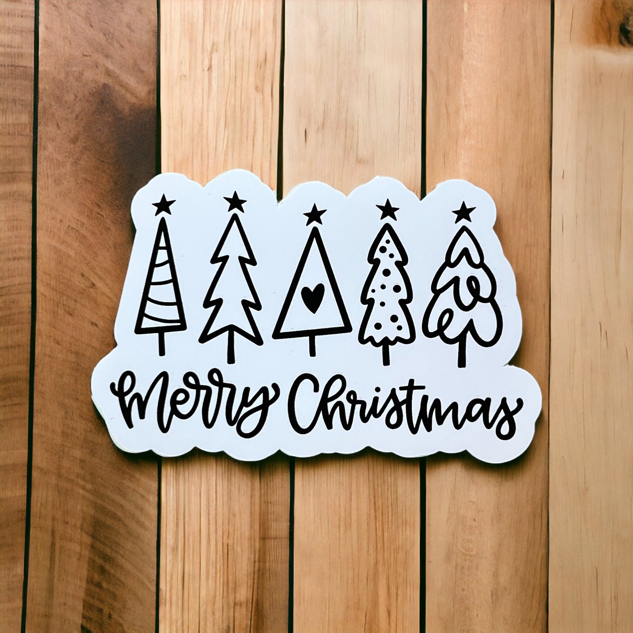 Merry Christmas Doodle Trees Sticker