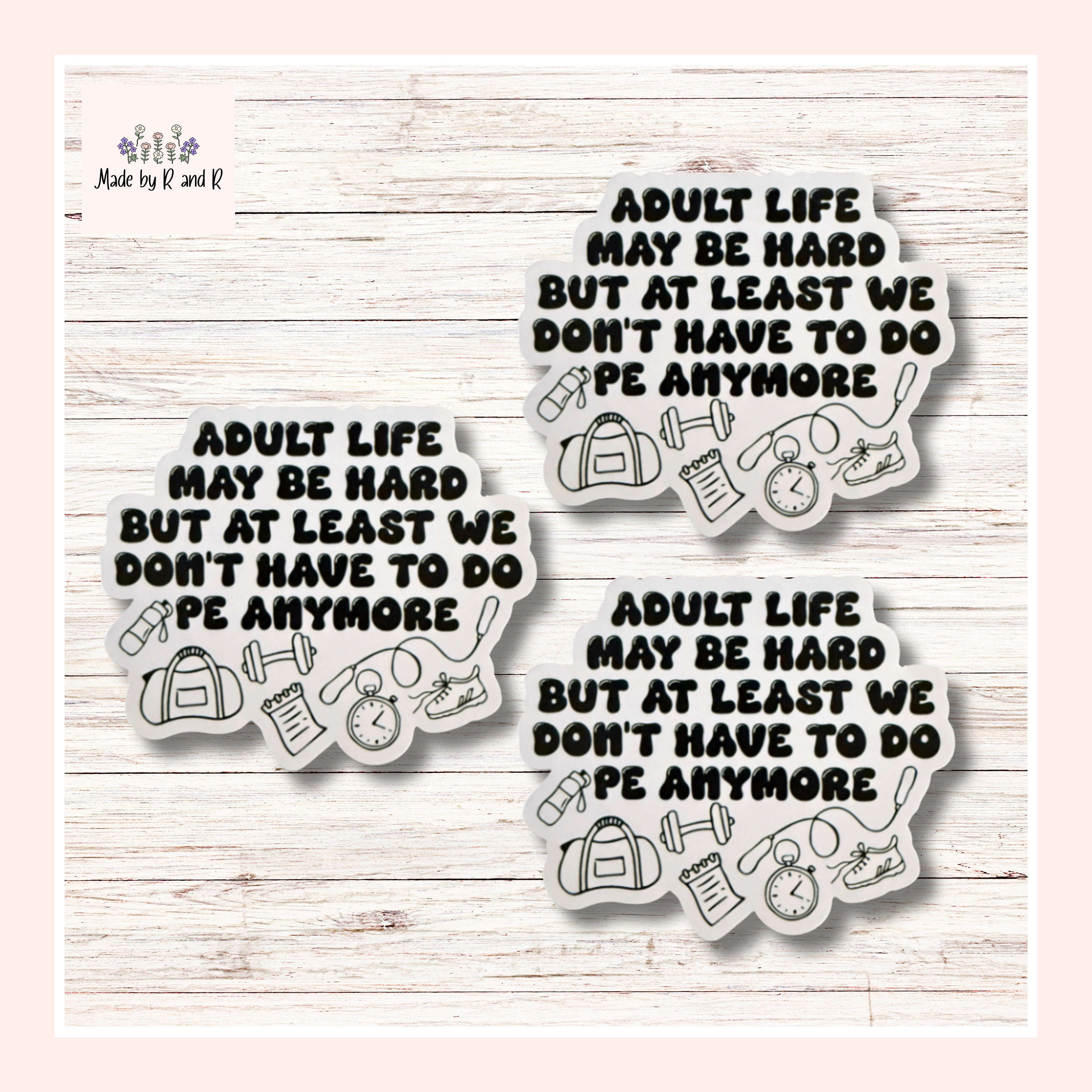 Adult Life May Be Hard But At Least We Don't Have To Do PE Anymore Sticker (Set of 3)