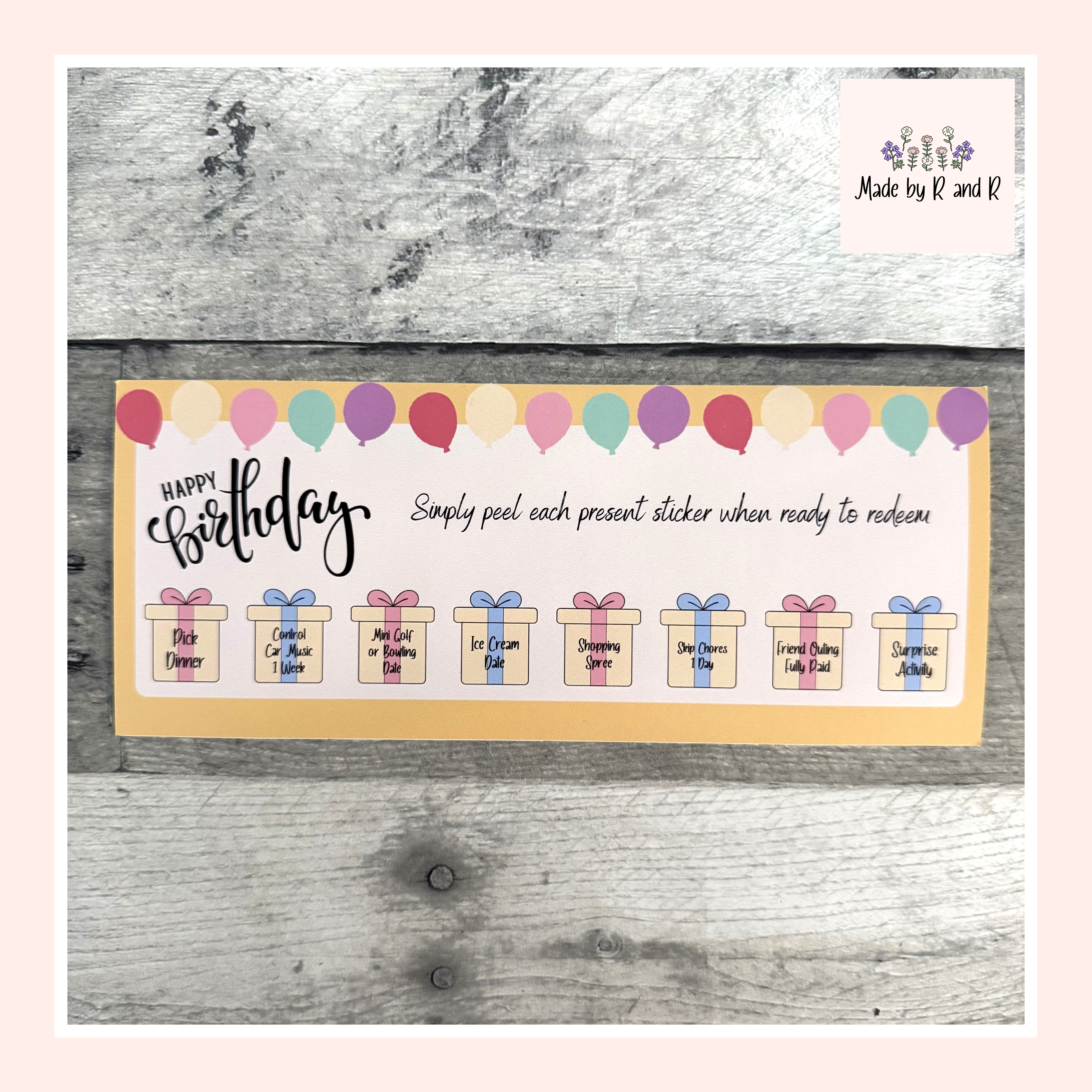Birthday Certificate For Older Children and Teens with Peelable Present Stickers From Made By R And R
