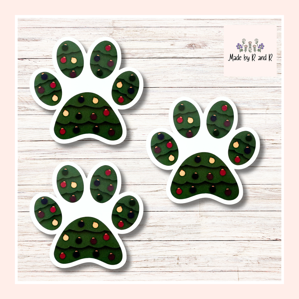 Christmas Tree Paw Print Sticker Set of 3