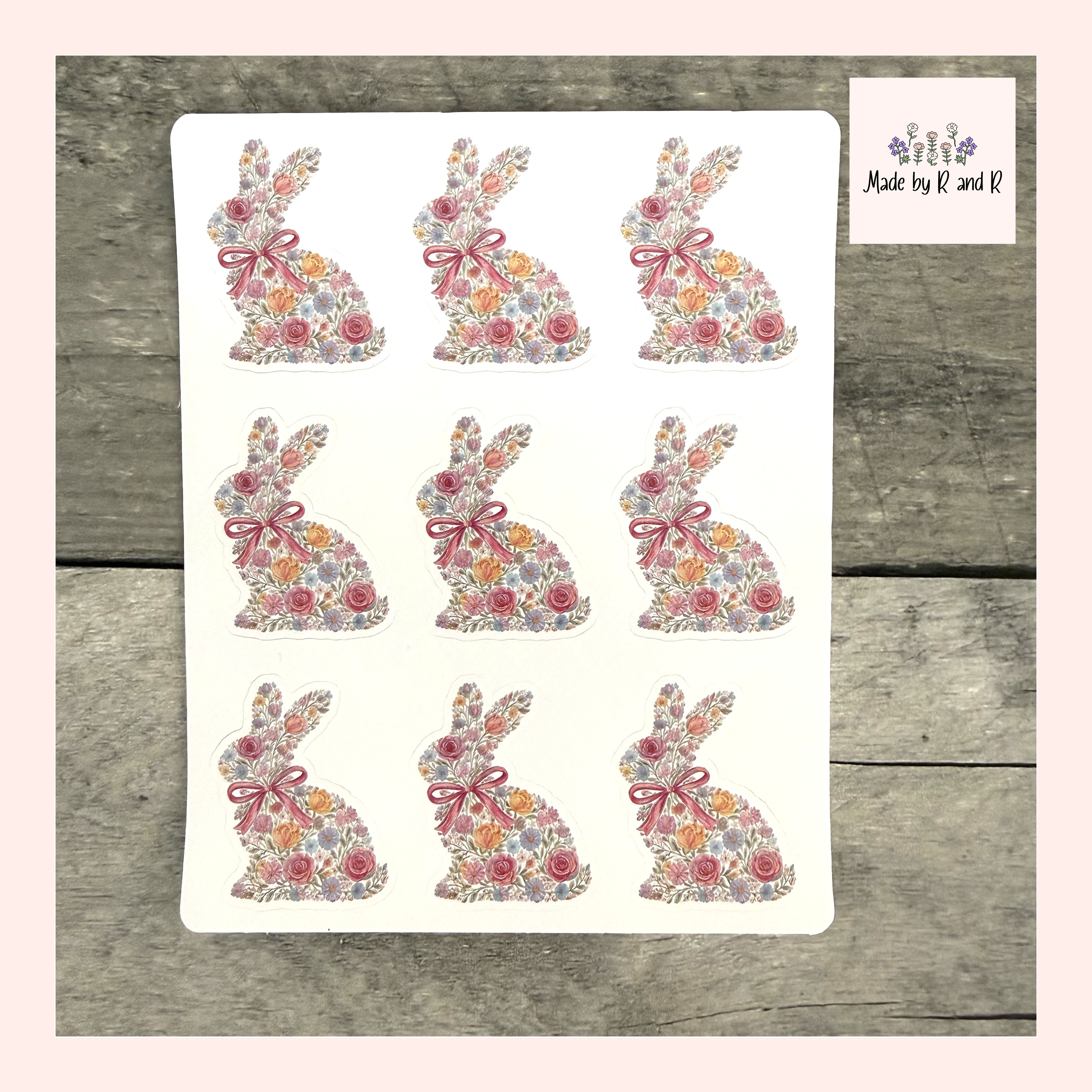 Floral Bunny Stickers (set of 9) from Made By R And R