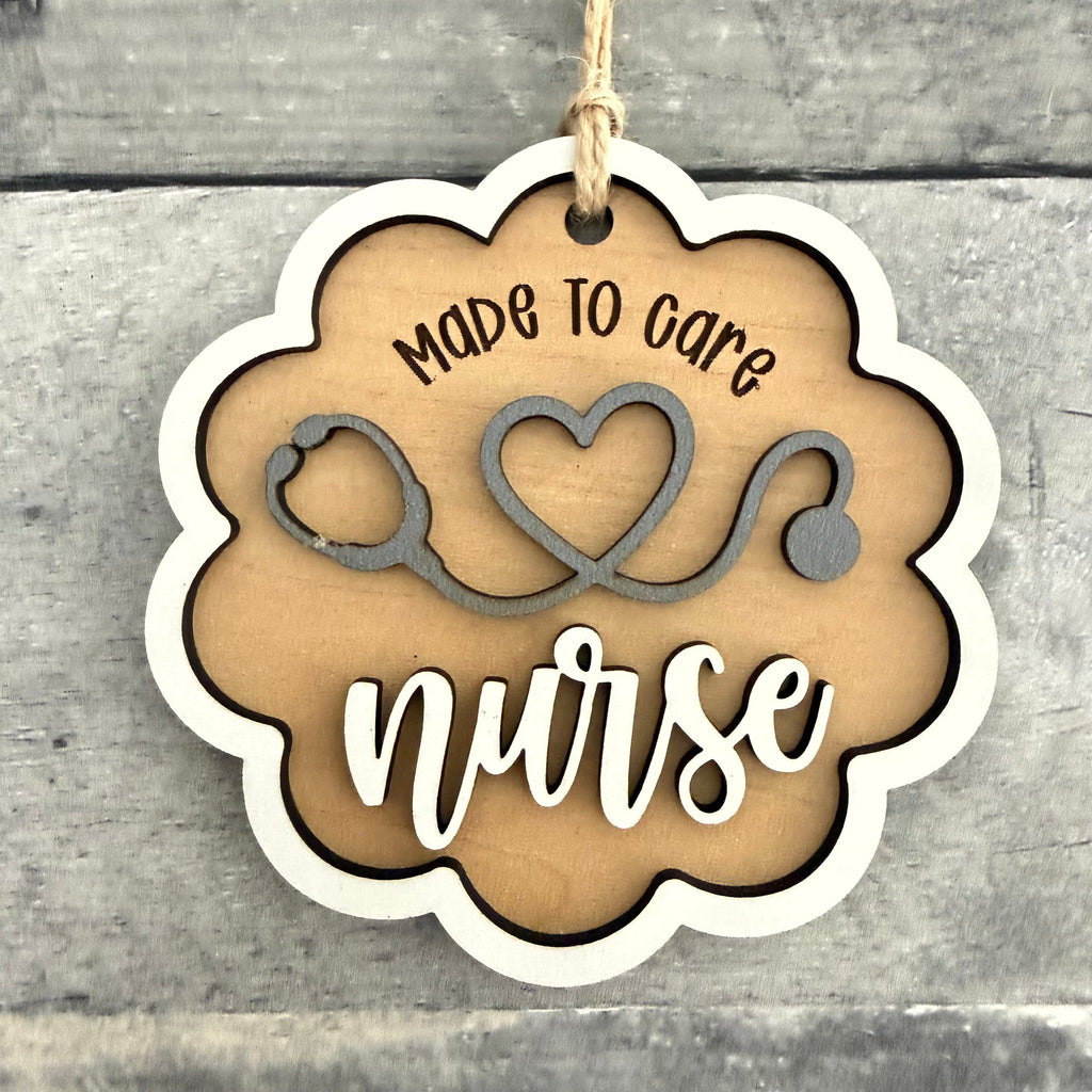 Made To Care RN or Nurse Wood Ornament From Made By R And R