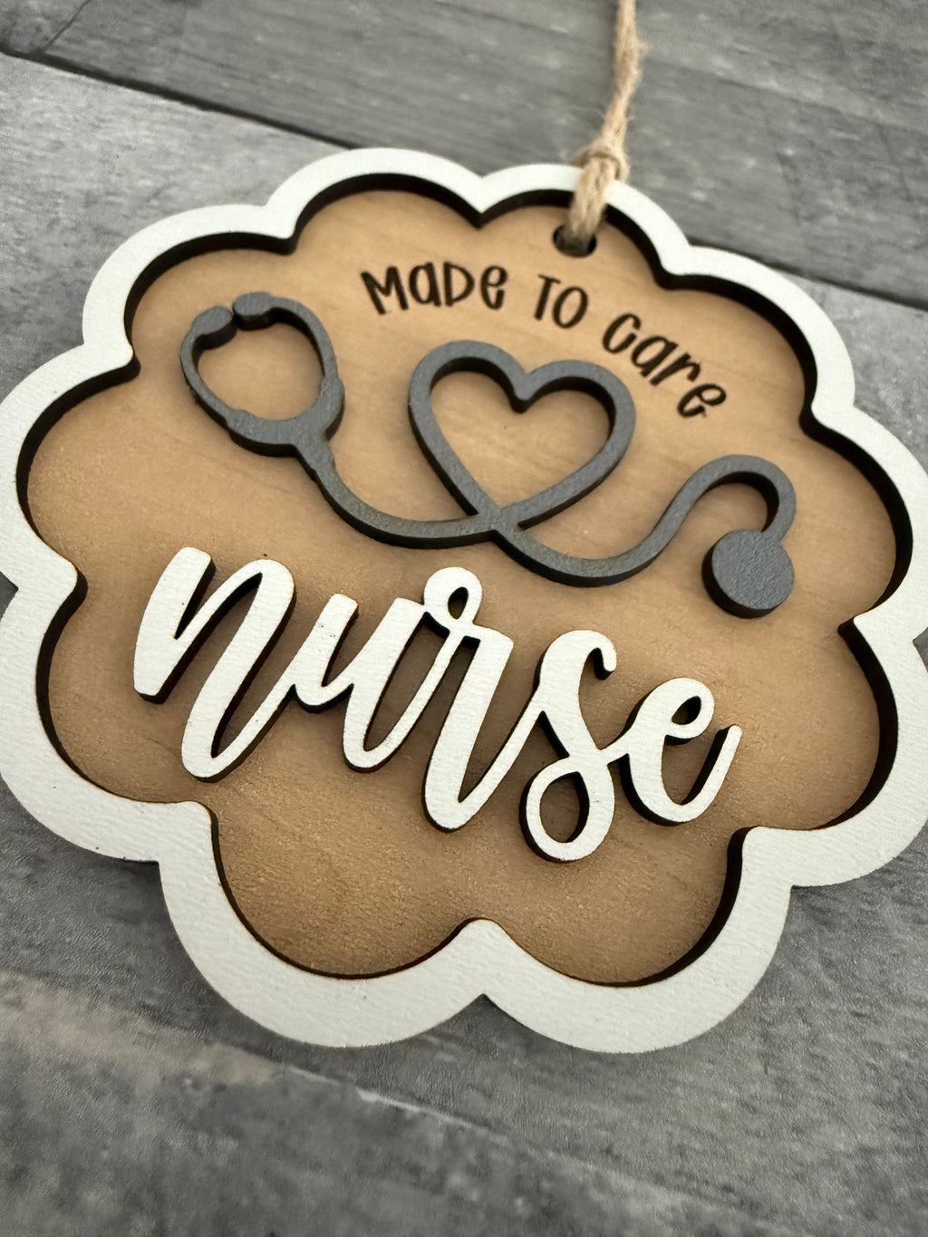 Made To Care RN or Nurse Wood Ornament From Made By R And R