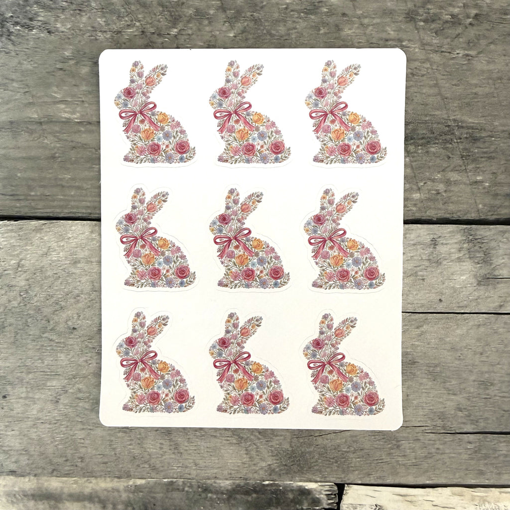 Floral Bunny Stickers (set of 9) from Made By R And R