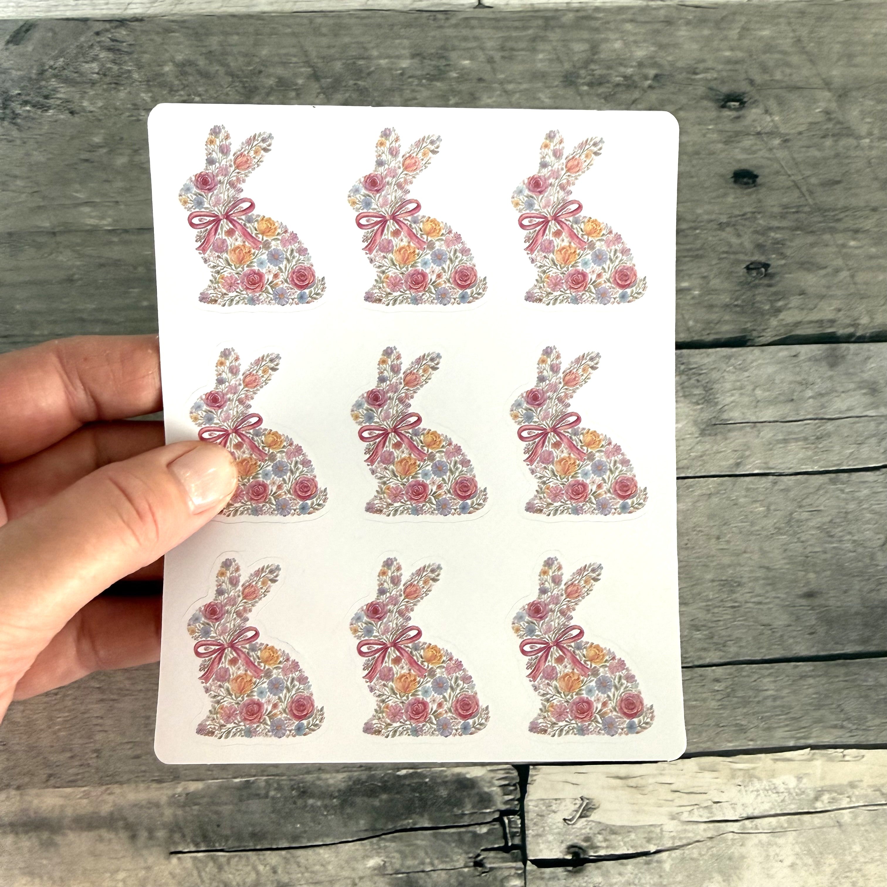 Floral Bunny Stickers (set of 9) from Made By R And R