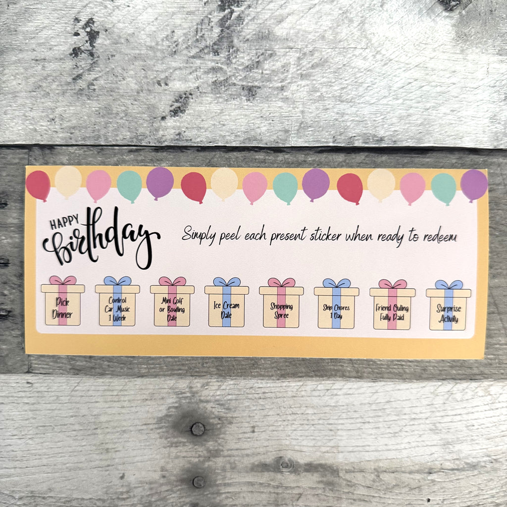 Birthday Certificate For Older Children and Teens with Peelable Present Stickers From Made By R And R