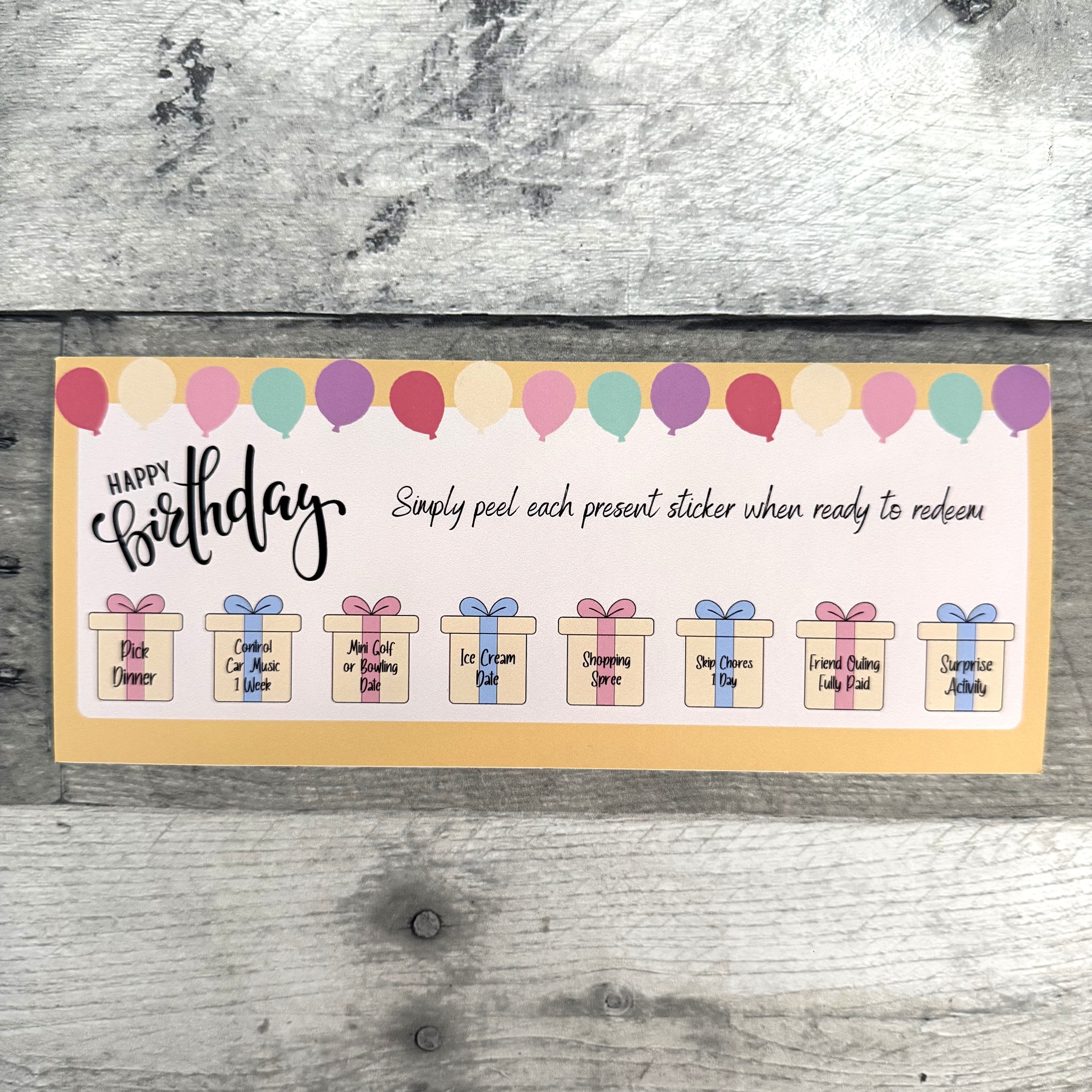 Birthday Certificate For Older Children and Teens with Peelable Present Stickers From Made By R And R