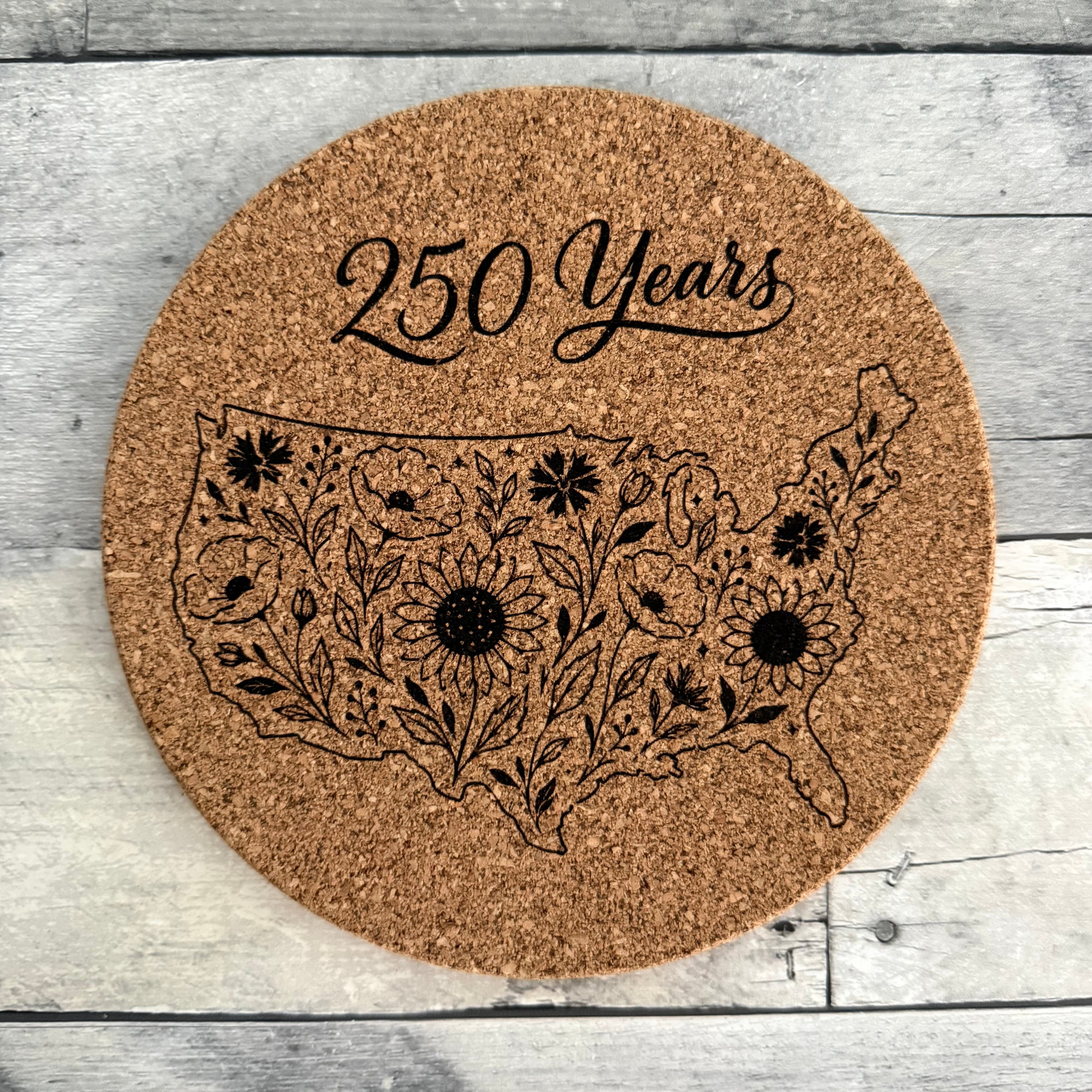 Floral America 250 Years Cork Trivet