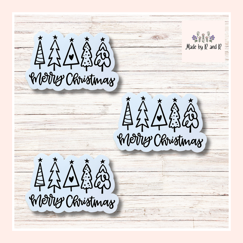 Merry Christmas Doodle Trees Sticker Set of 3