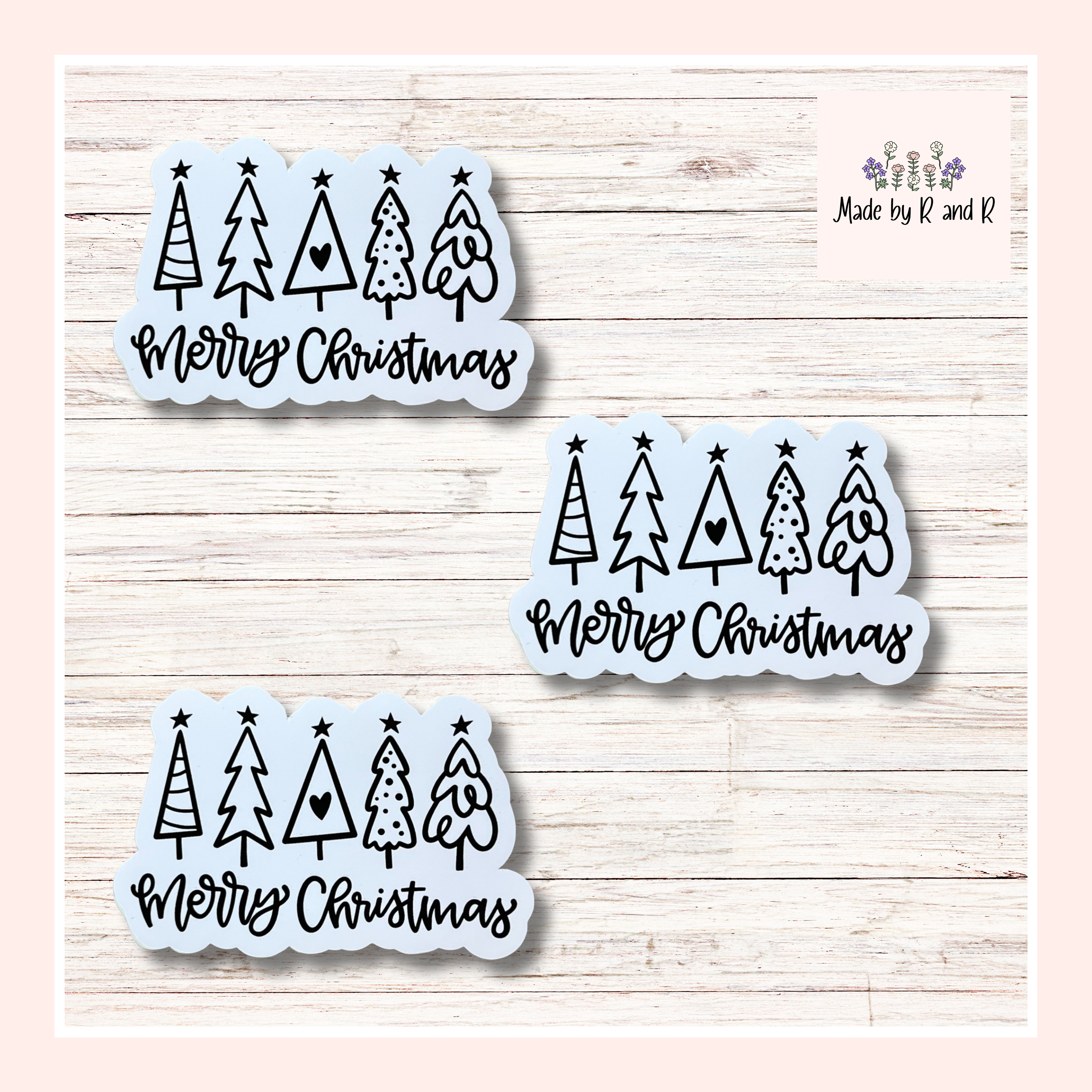 Merry Christmas Doodle Trees Sticker Set of 3