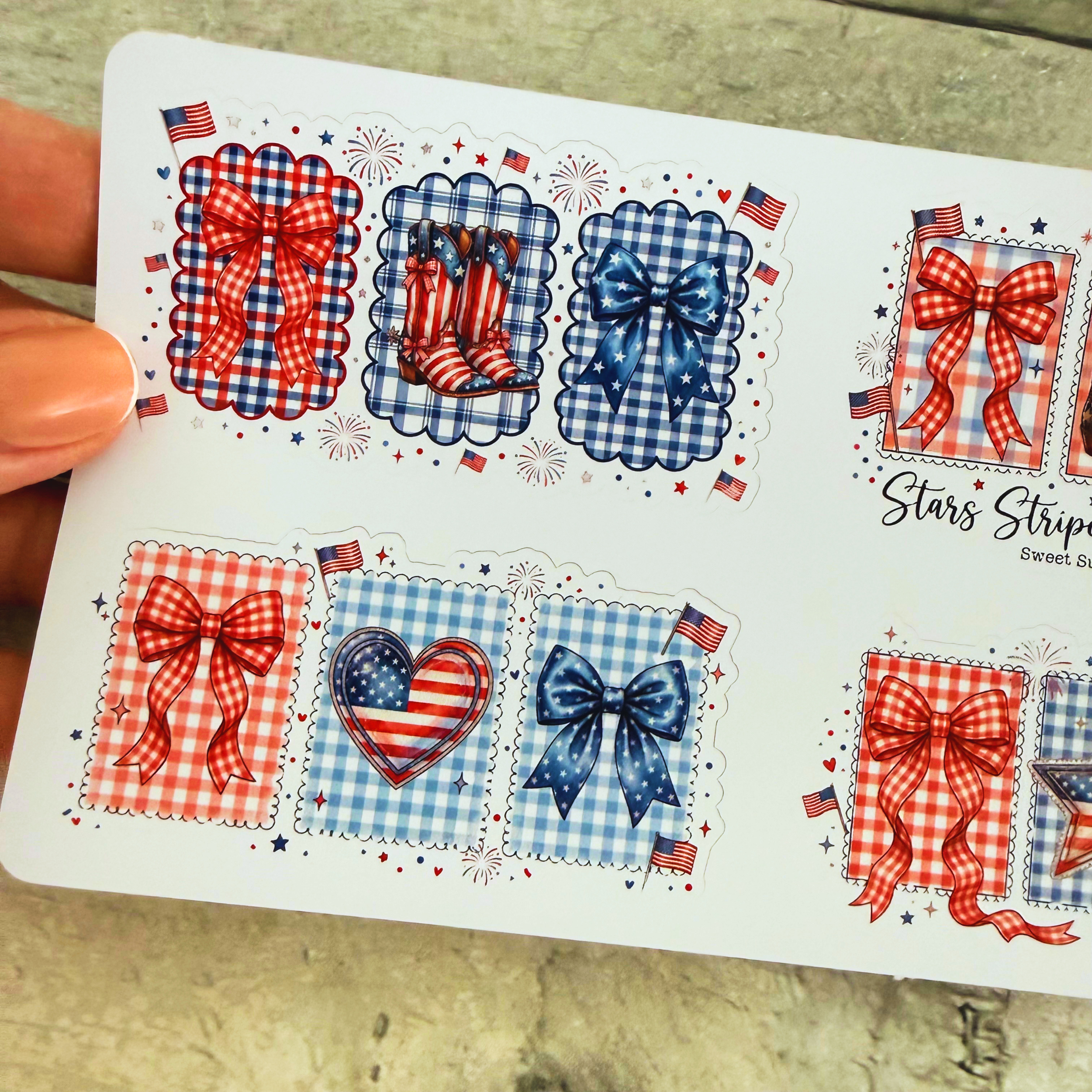 Patriotic Boots and Bows Stickers (set of 4)