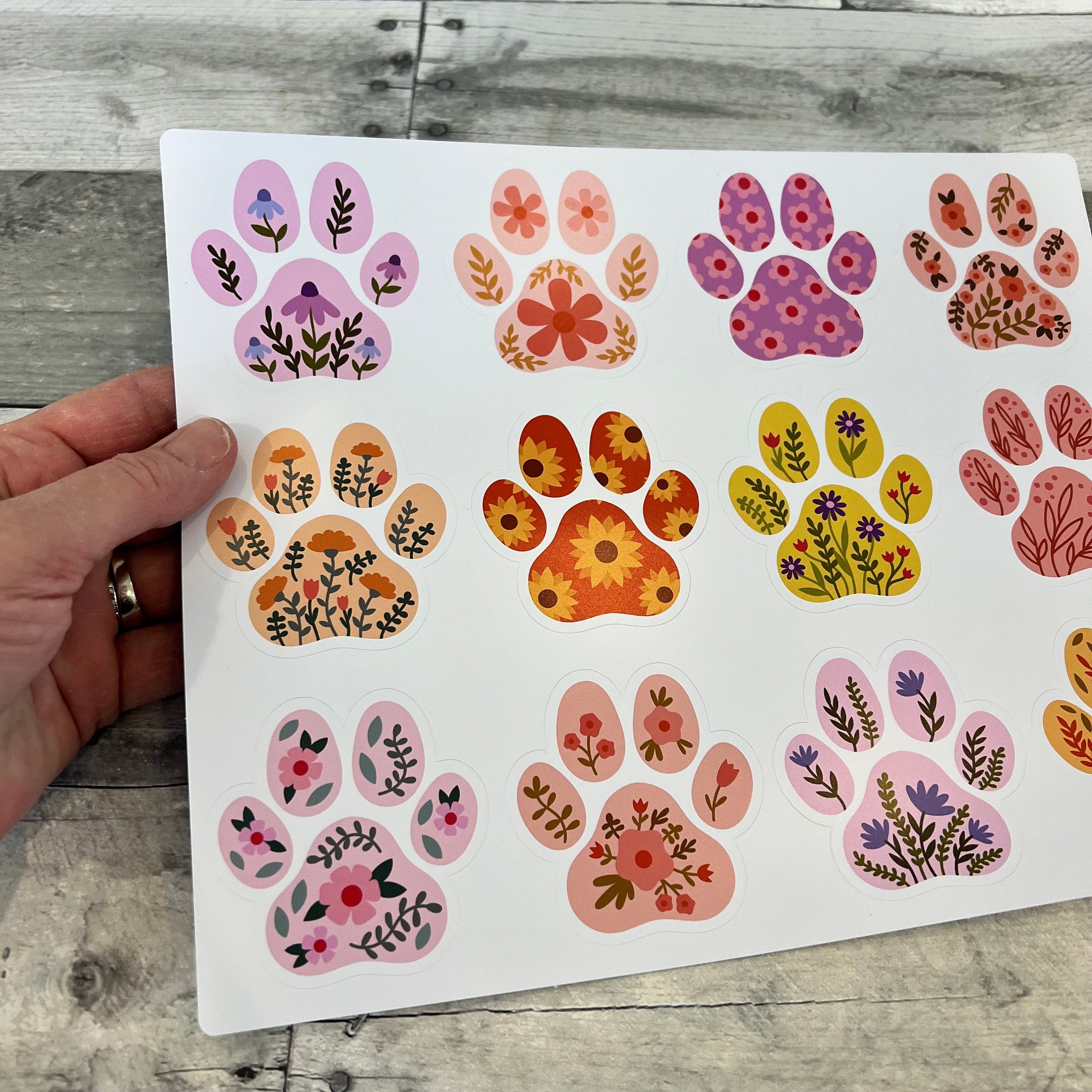 Floral Paw Print Stickers (set of 12)