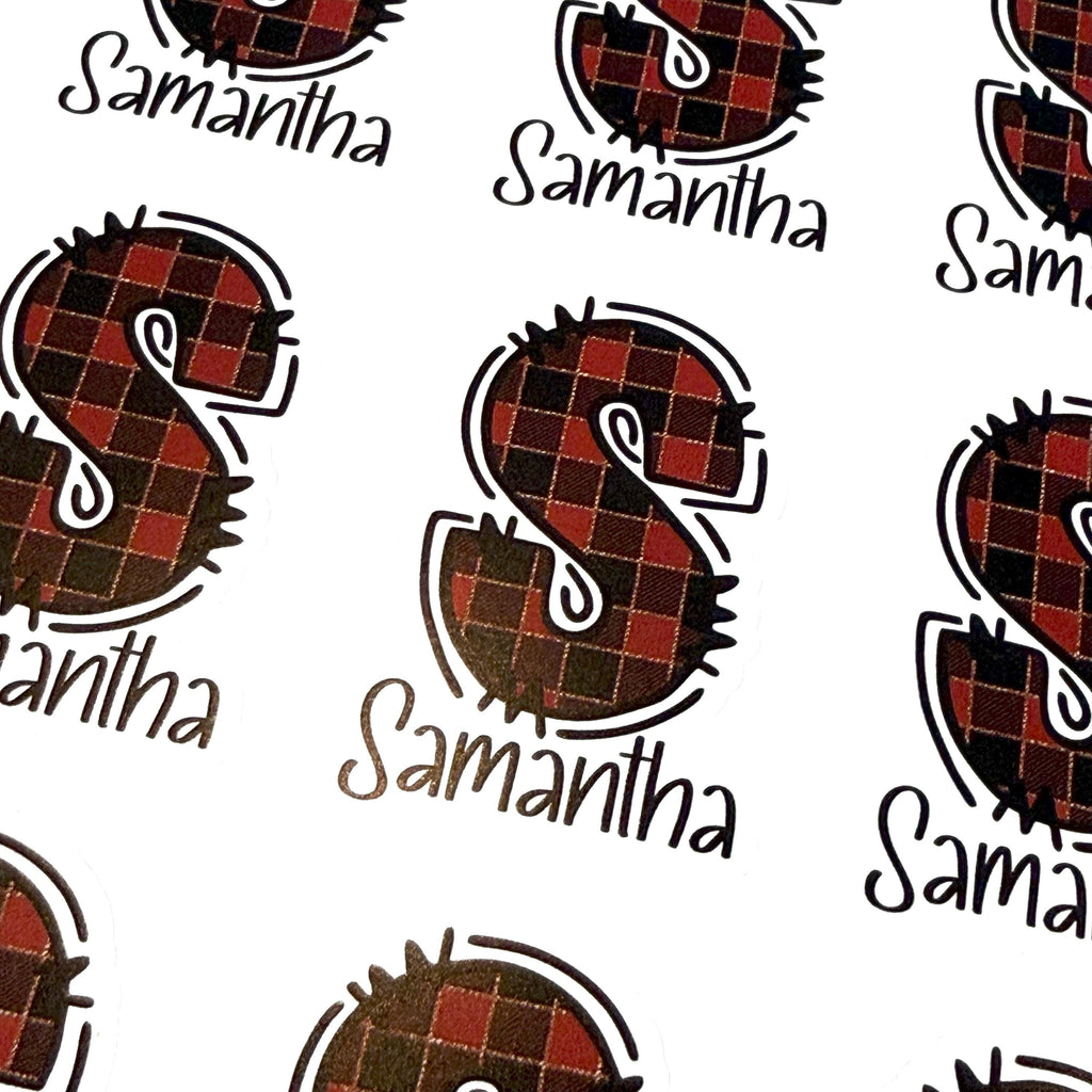 Custom Name and Monogram Buffalo Plaid Stickers (set of 12)