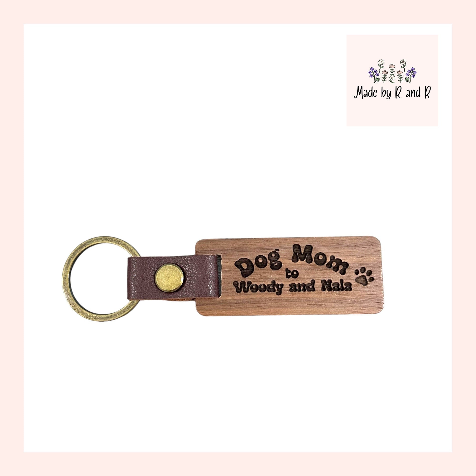 Custom Dog Mom Laser Engraved Wood Keychain