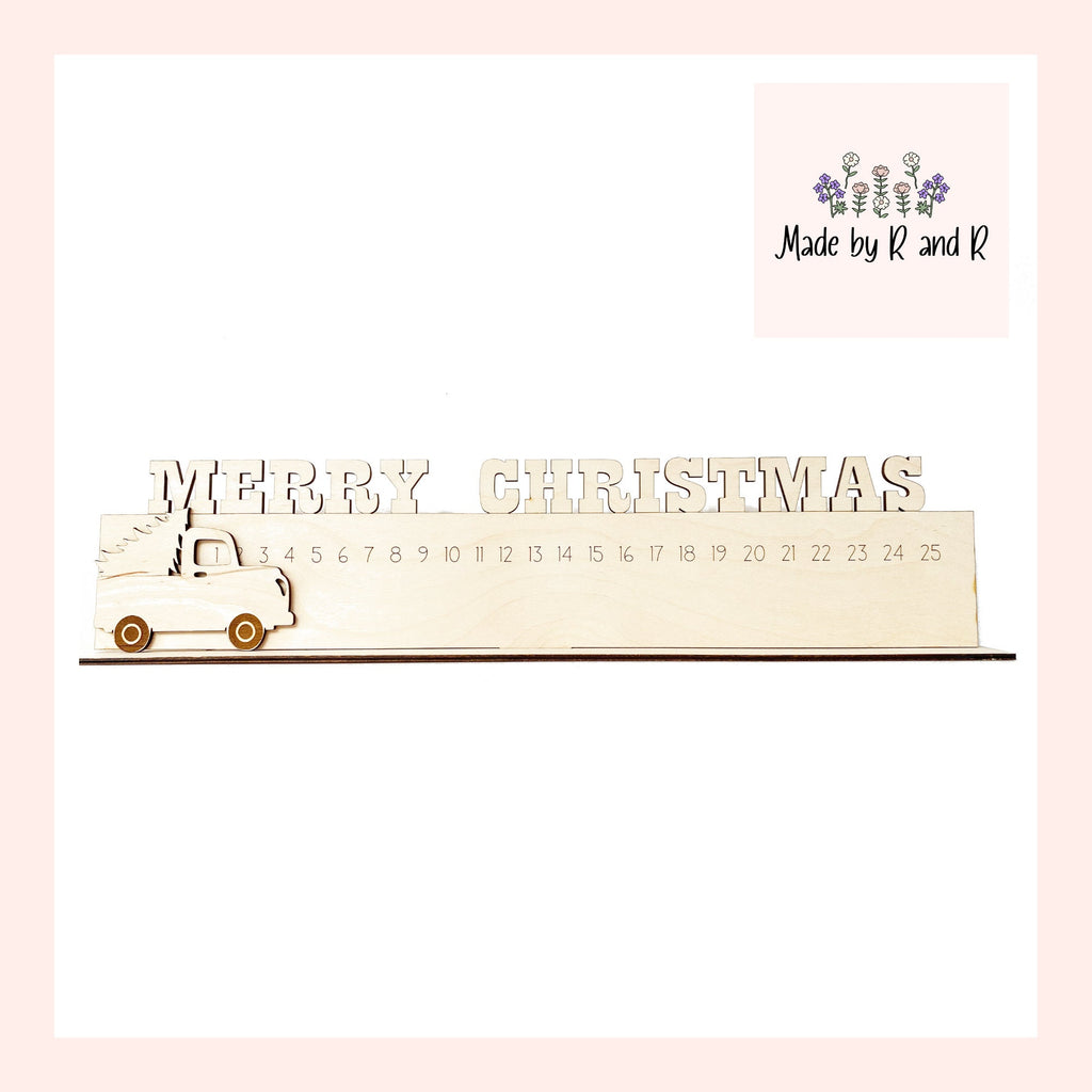 Merry Christmas Truck Wood Holiday Countdown