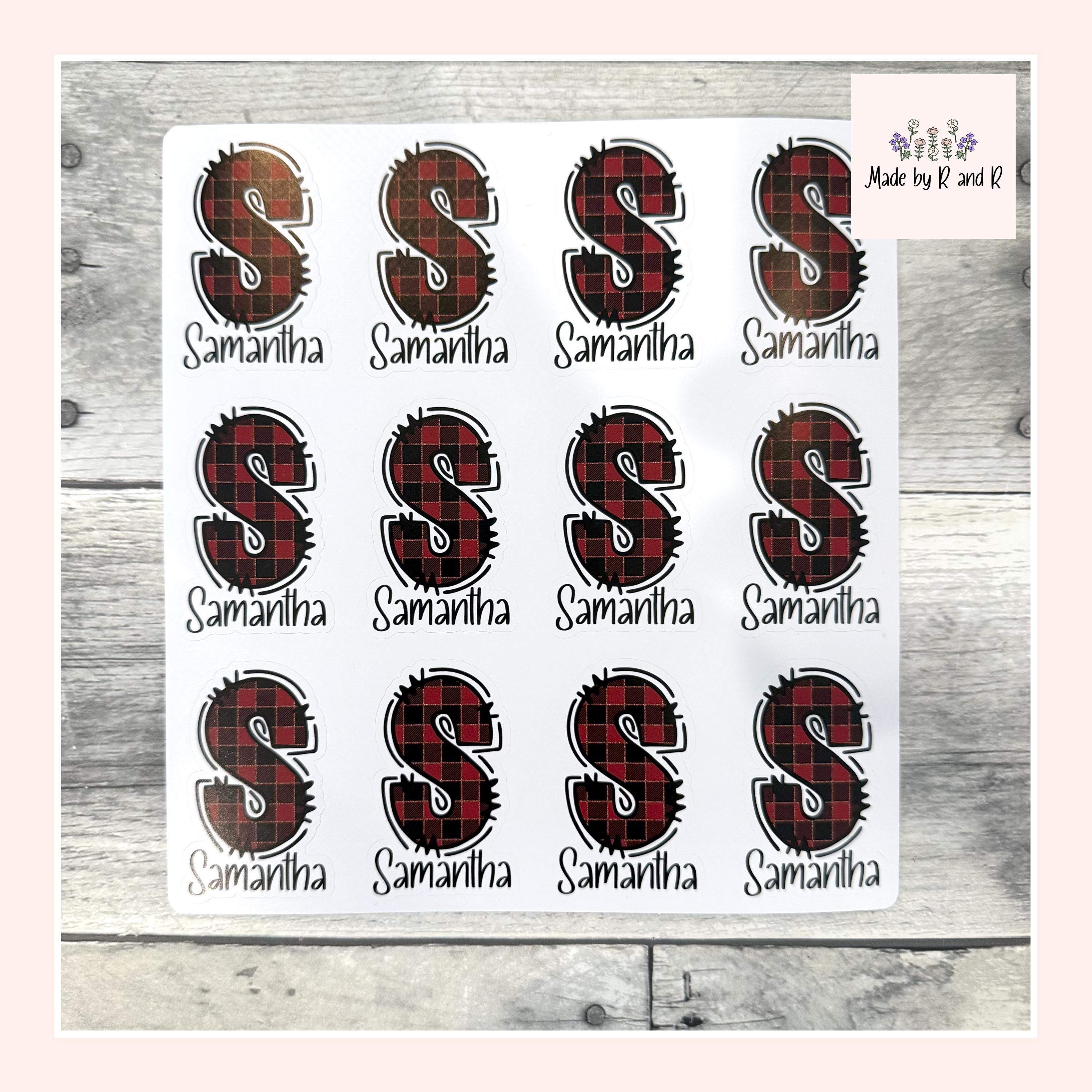 Custom Name and Monogram Buffalo Plaid Stickers (set of 12)