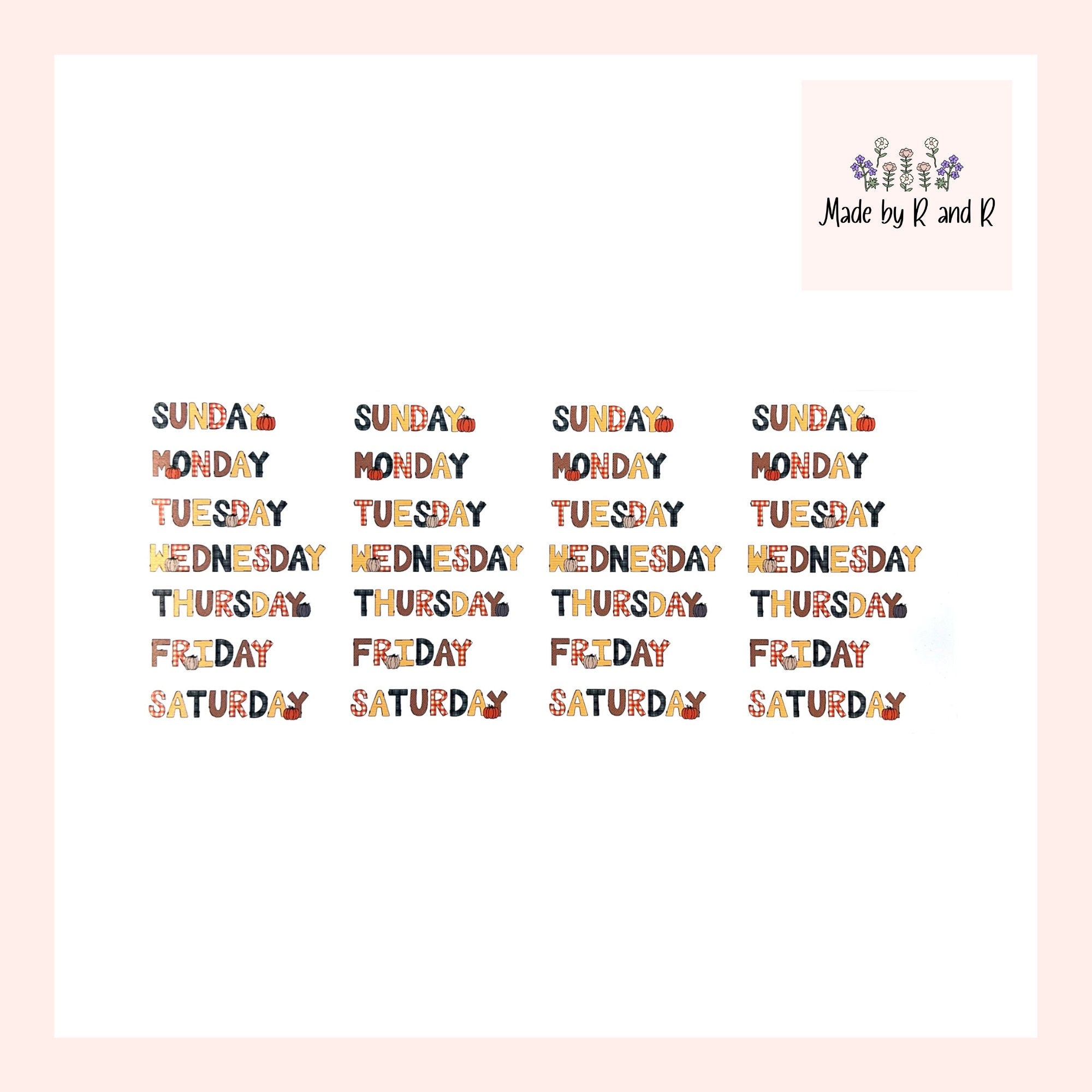Fall Days of the Week Planner Stickers