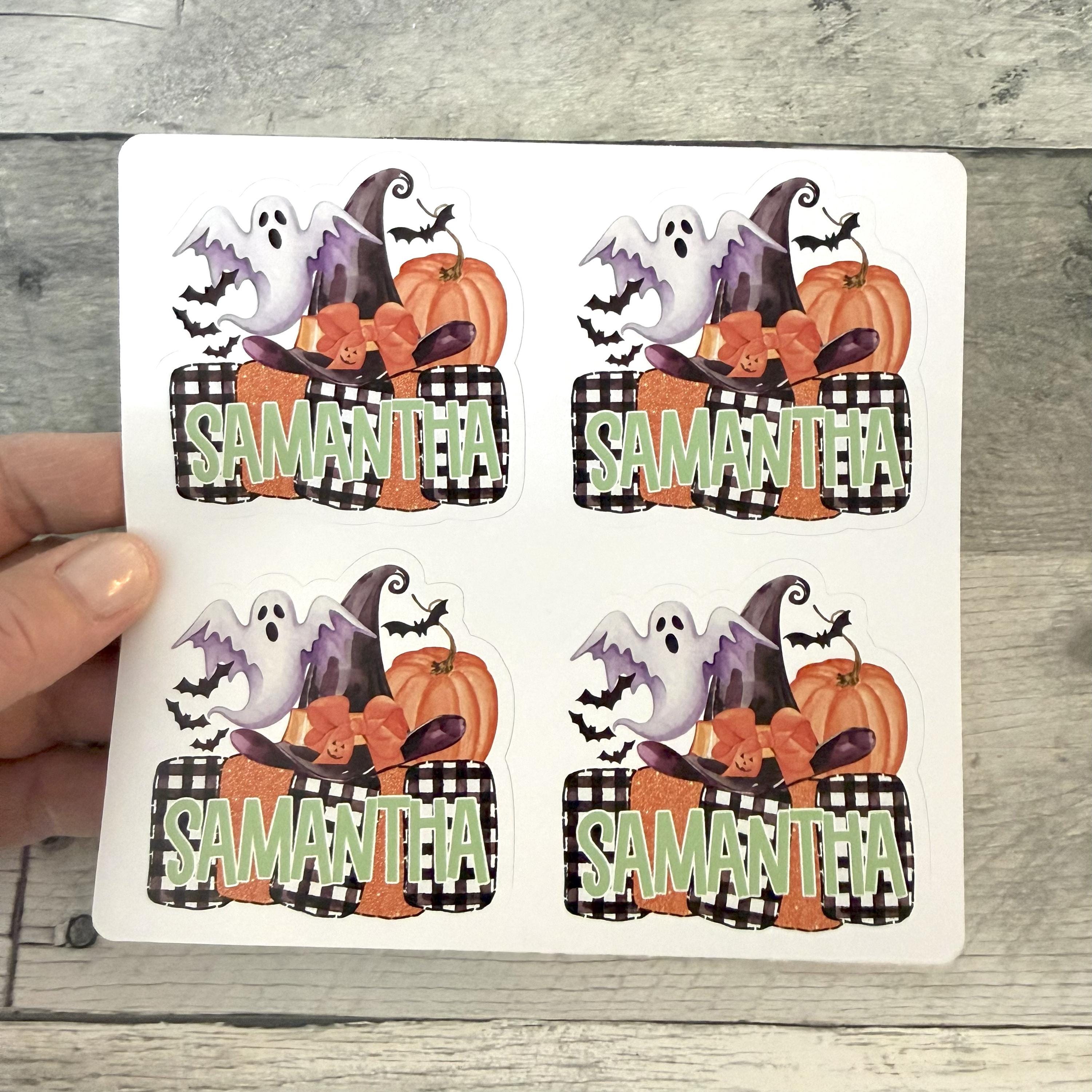 Custom Halloween Stickers with Witches Hat (set of 4)