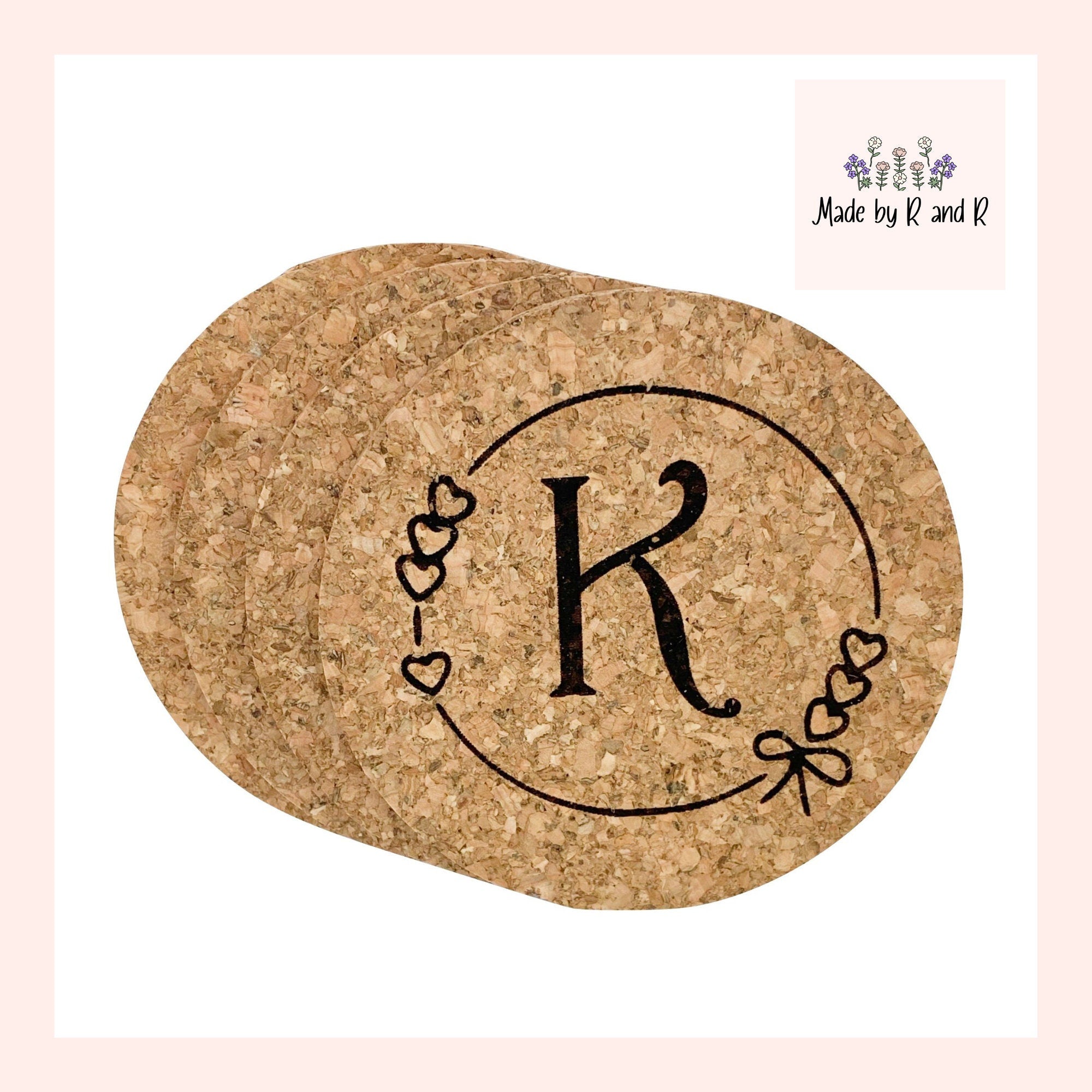 Monogram Heart Wreath Coasters (Set of 4)