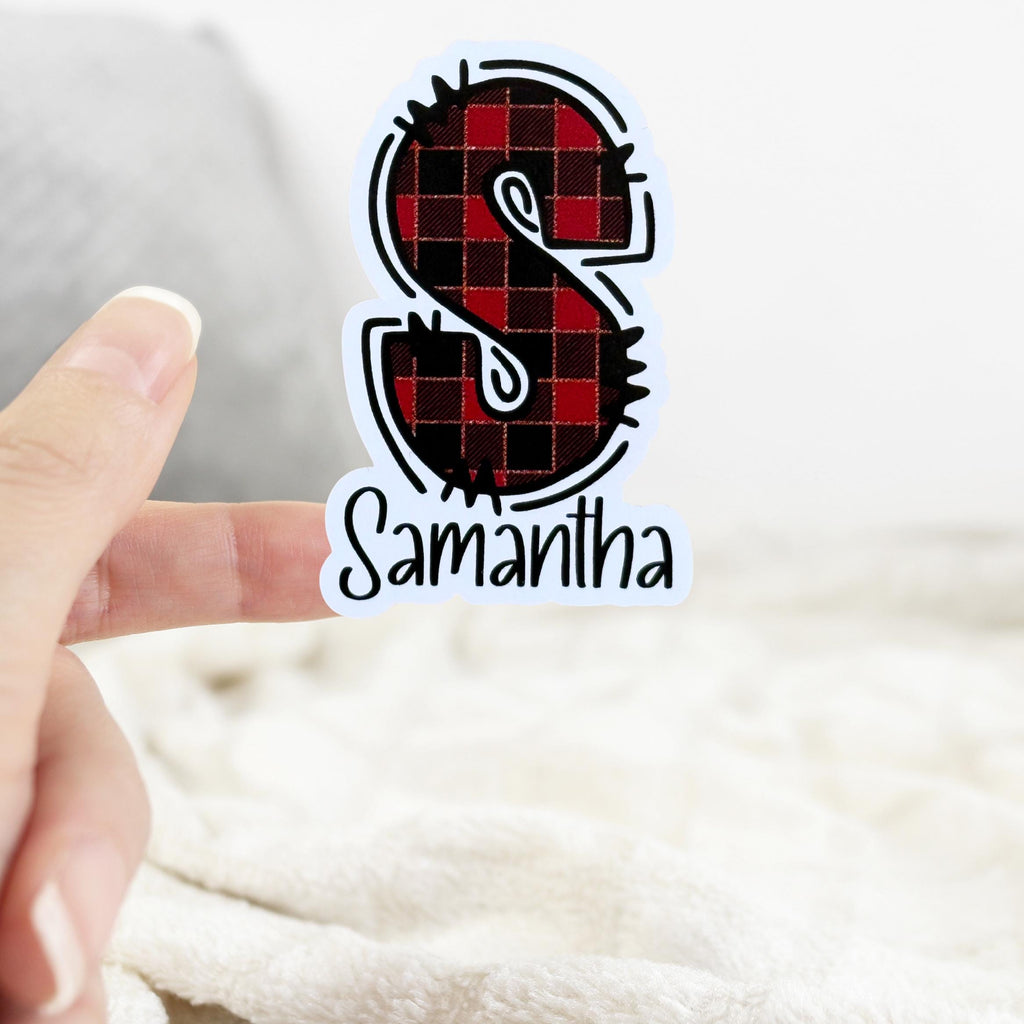 Custom Name and Monogram Buffalo Plaid Stickers (set of 12)