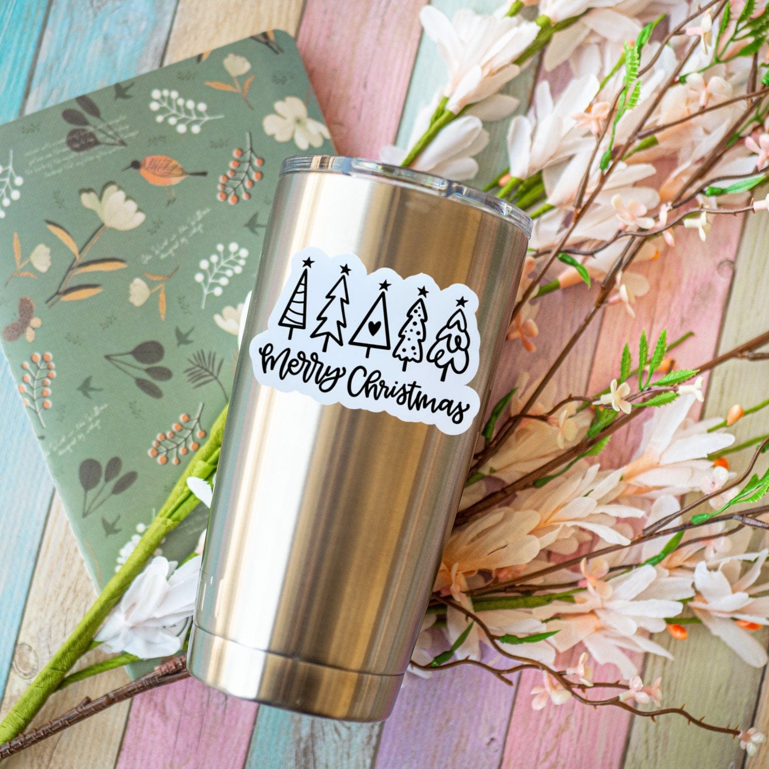 Merry Christmas Doodle Trees Sticker