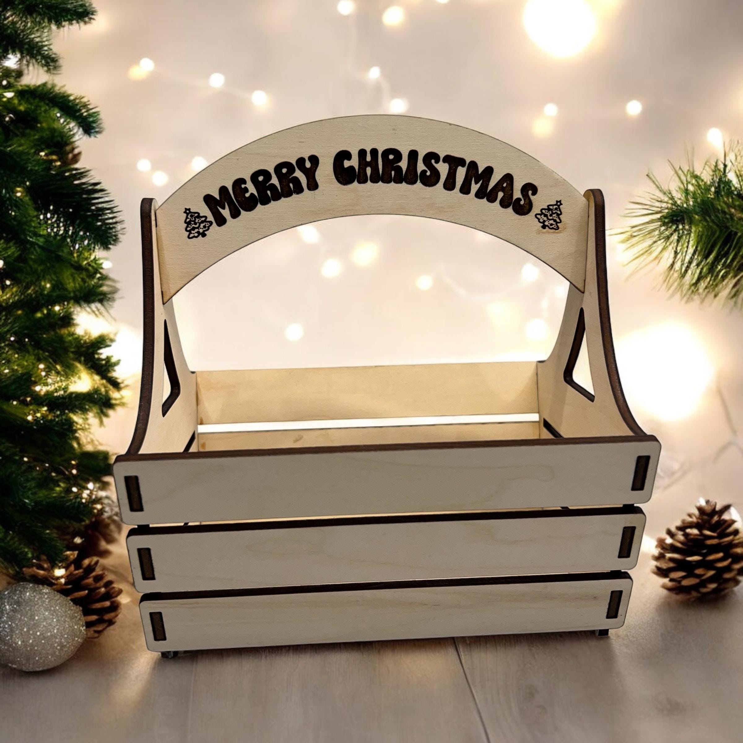 Merry Christmas Wood Basket