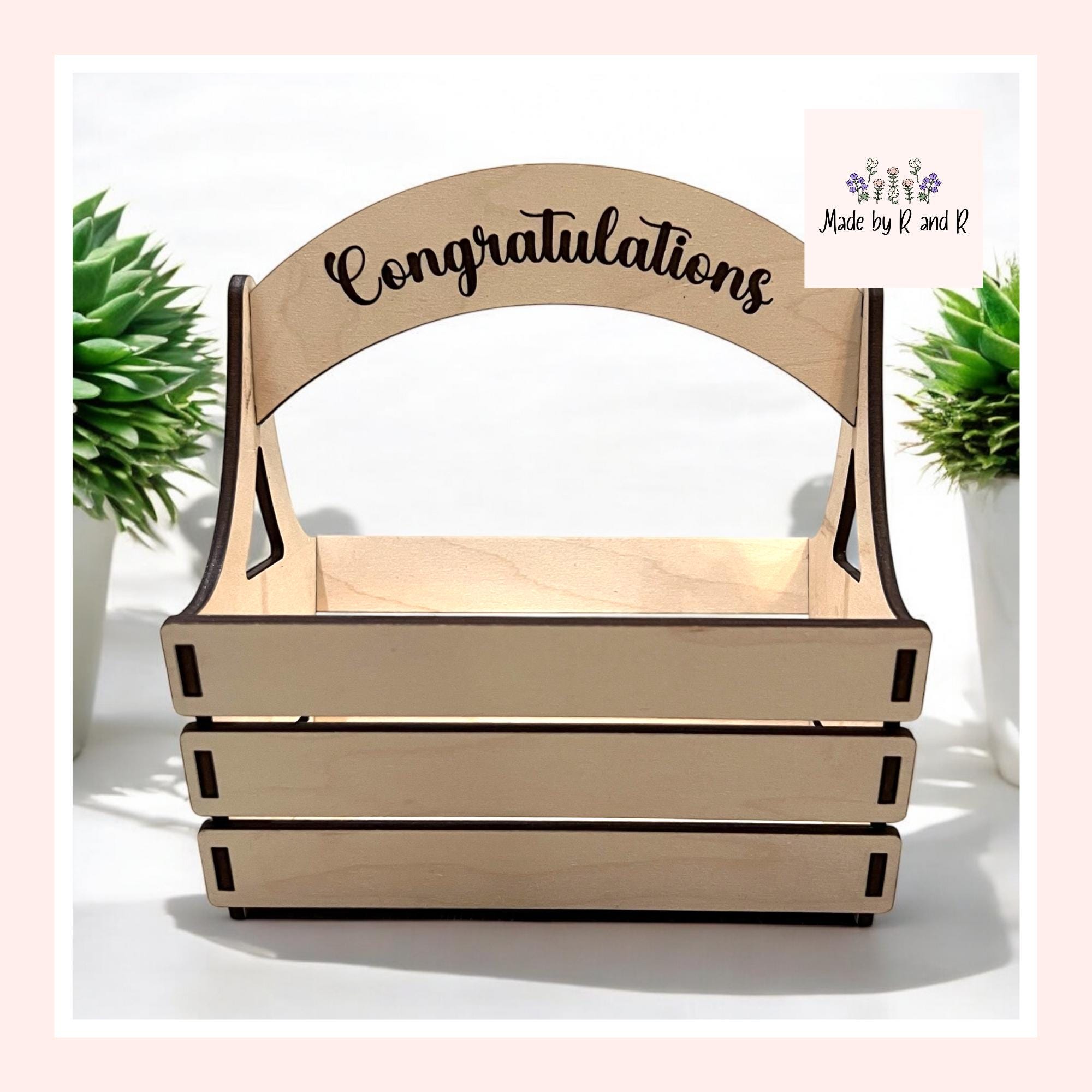 Congratulations Wood Basket
